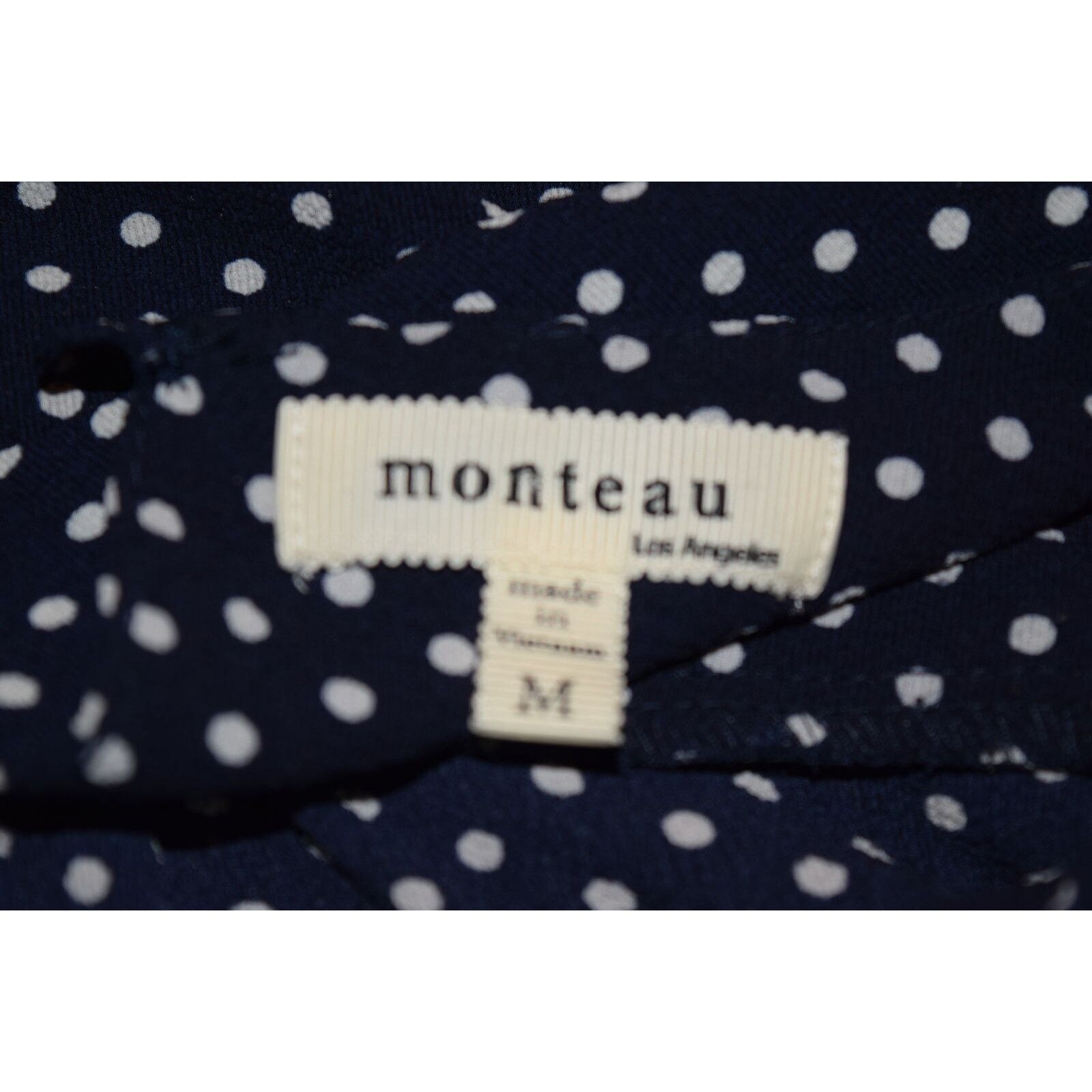 Vintage Monteau Navy/White Polka Dot SS Cold Shoulder Blouse SZ M Size M / US 6-8 / IT 42-44 - 5 Thumbnail
