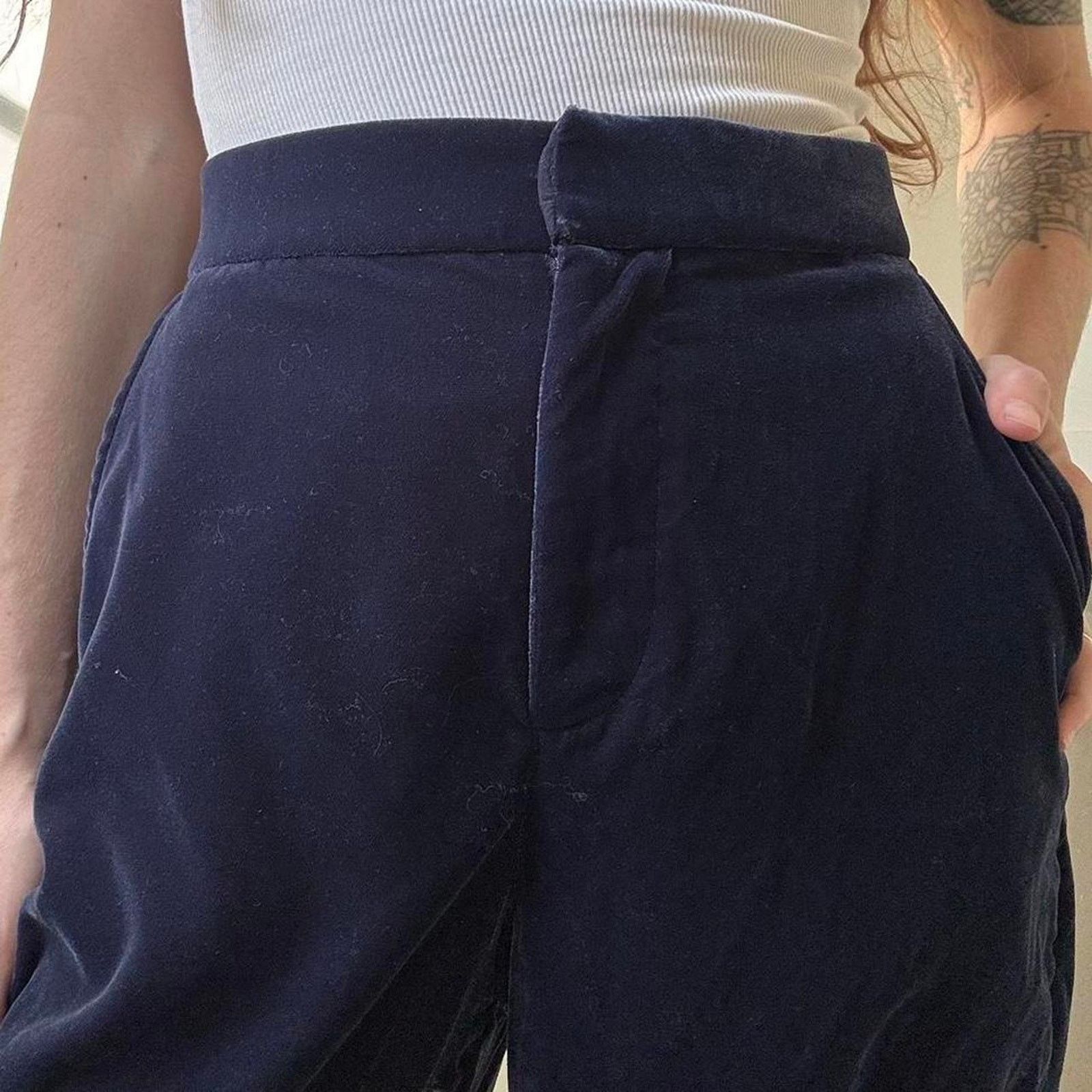 Gap GAP Navy Blue Velvet Trousers 00 Office Dress Pants Size 24" / US 00 / IT 34 - 2 Thumbnail