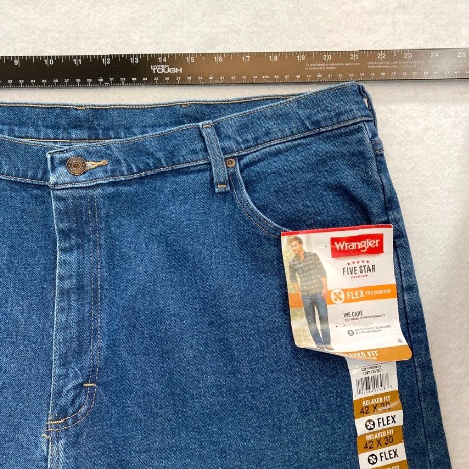 Wrangler Wrangler Five Star Premium Mens 42x30 Relaxed Fit Dark Wash Blue Denim Jeans Size US 42 / EU 58 - 5 Thumbnail