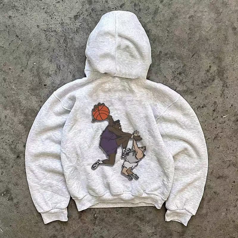 Japanese Brand × Vintage Grey washed retro basketball print hoodie Size US L / EU 52-54 / 3 - 1 Thumbnail