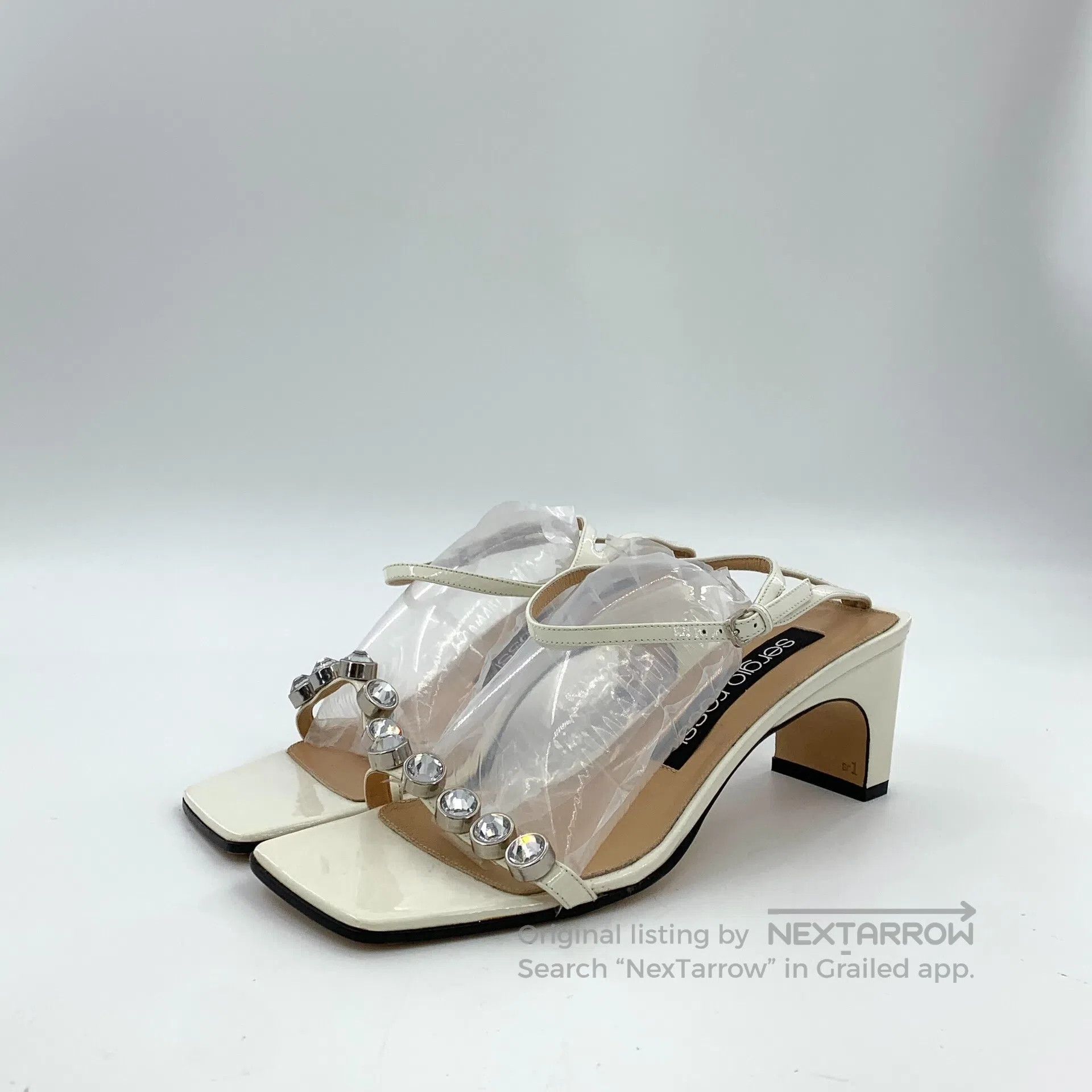 Sergio Rossi Sergio Rossi White Square Toe Studded One-Strap Block Heel Size US 8.5 / IT 38.5 - 1 Thumbnail