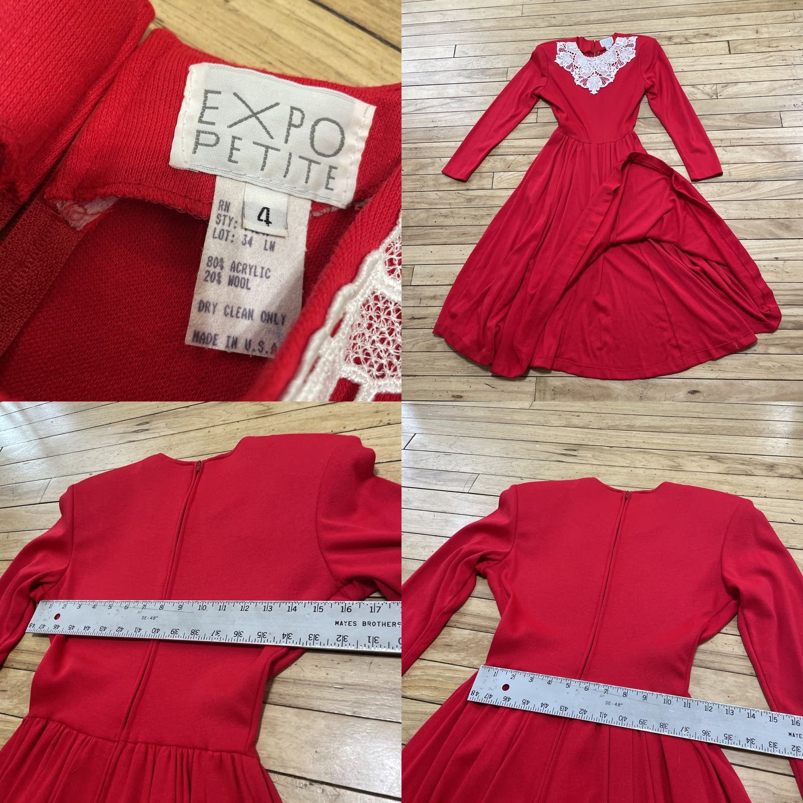 Vintage VINTAGE Expo Prairie Dress Womens 1980s Red Wool Lace Trim Made USA 8 Zipper Size M / US 6-8 / IT 42-44 - 8 Thumbnail