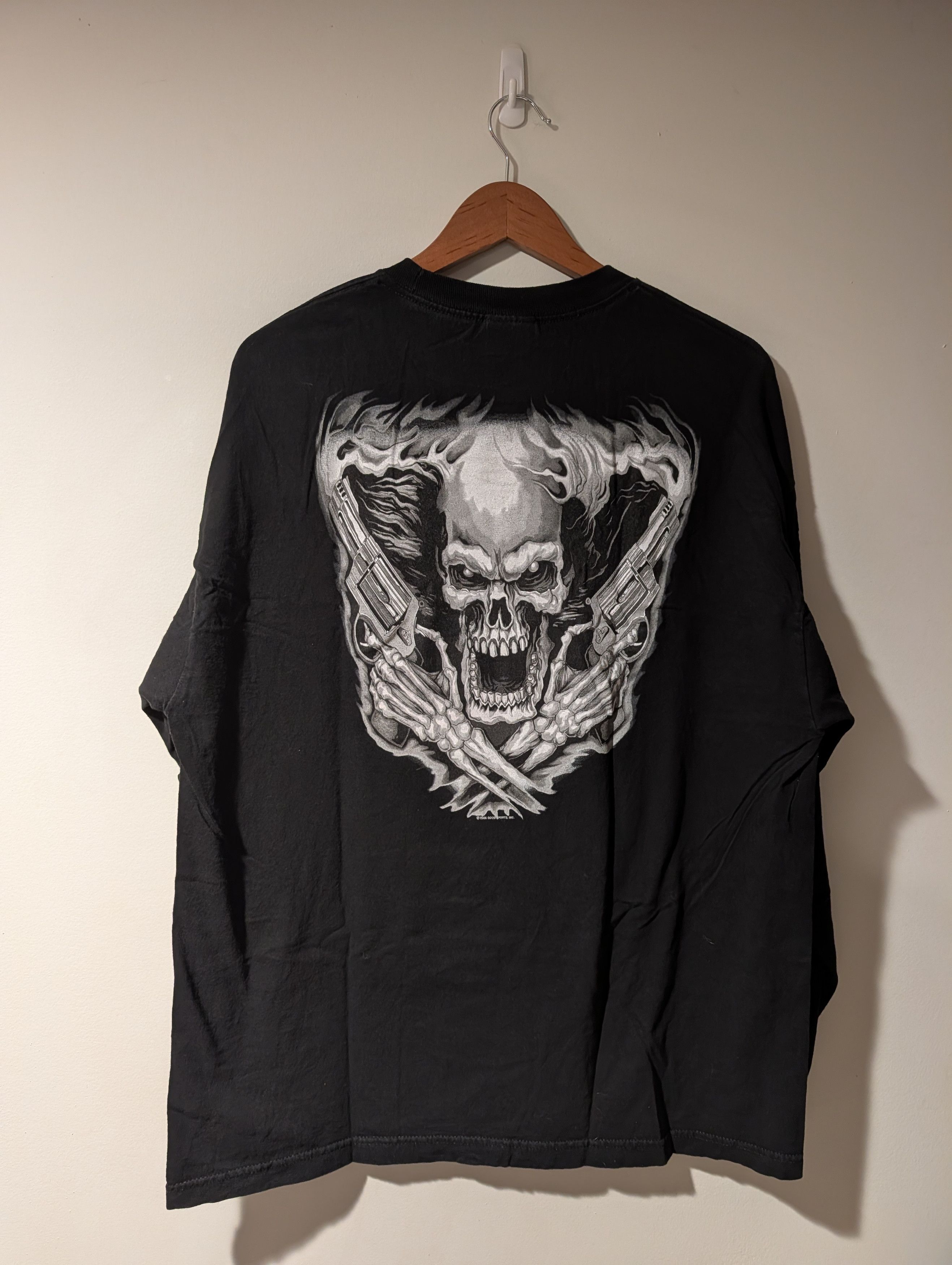 Harley Davidson Hot Leathers Dual Skull Flames Graphic Long Sleeve T-Shirt Size US XL / EU 56 / 4 - 5 Thumbnail