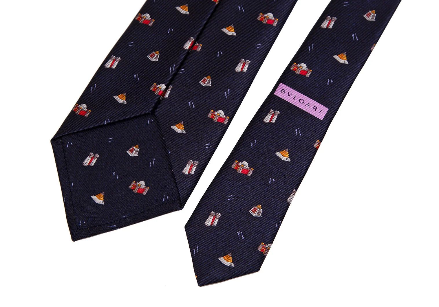 Bvlgari Silk Architectural Print Tie in Navy Blue Size ONE SIZE - 5 Thumbnail