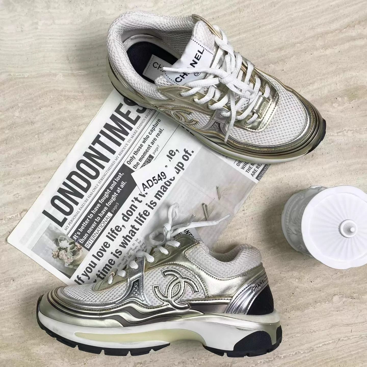Chanel CHANEL White Gold Logo King Horns LT Sneaker 37 98 AD549 Size US 6.5 / IT 36.5 - 1 Thumbnail