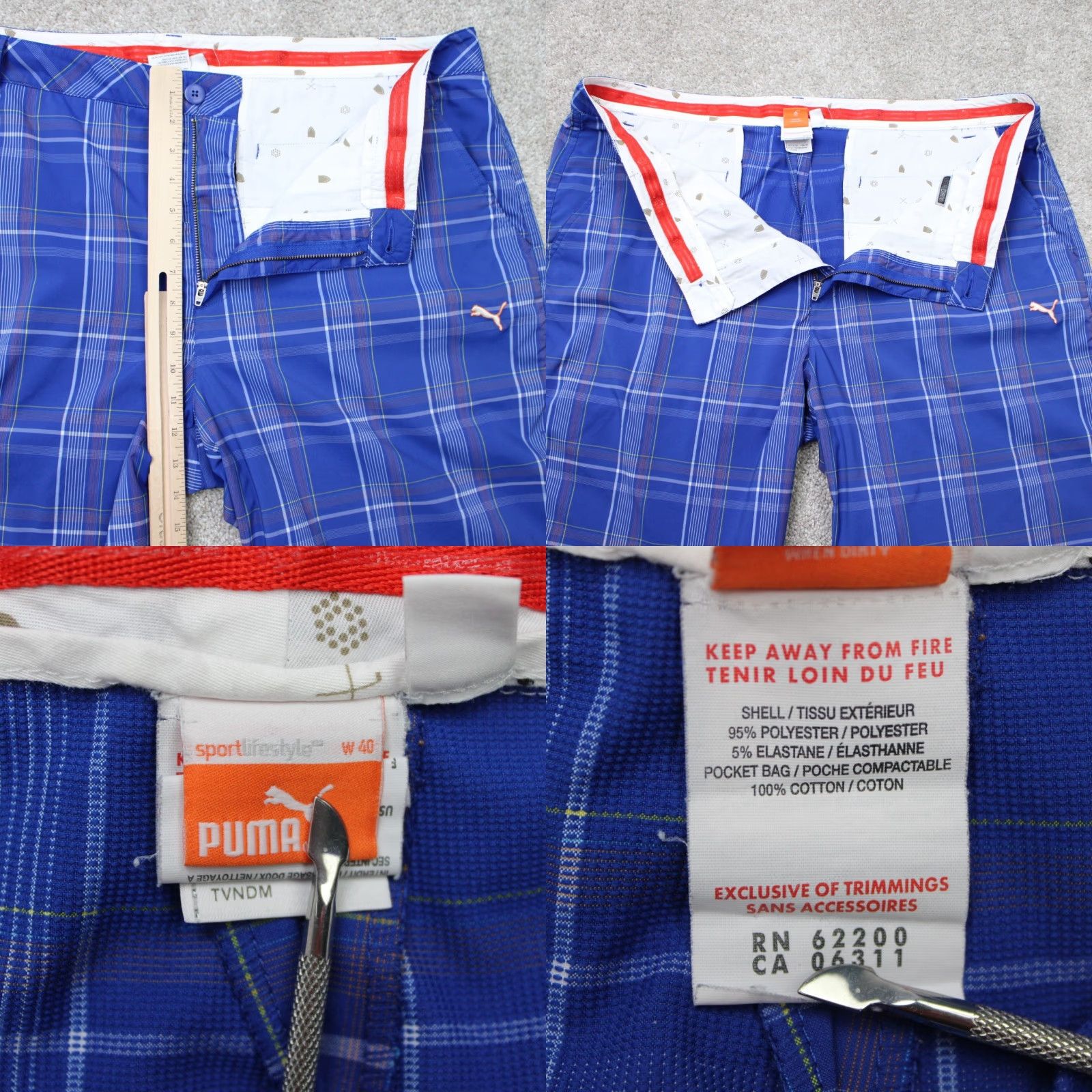 Puma Puma Shorts Mens 40 Blue Check Bermuda Flat Front Poly Stretch Pockets Slim Regular Inseam 11in Sports Casual Summer Spring Fall Size US 40 / EU 56 - 8 Thumbnail