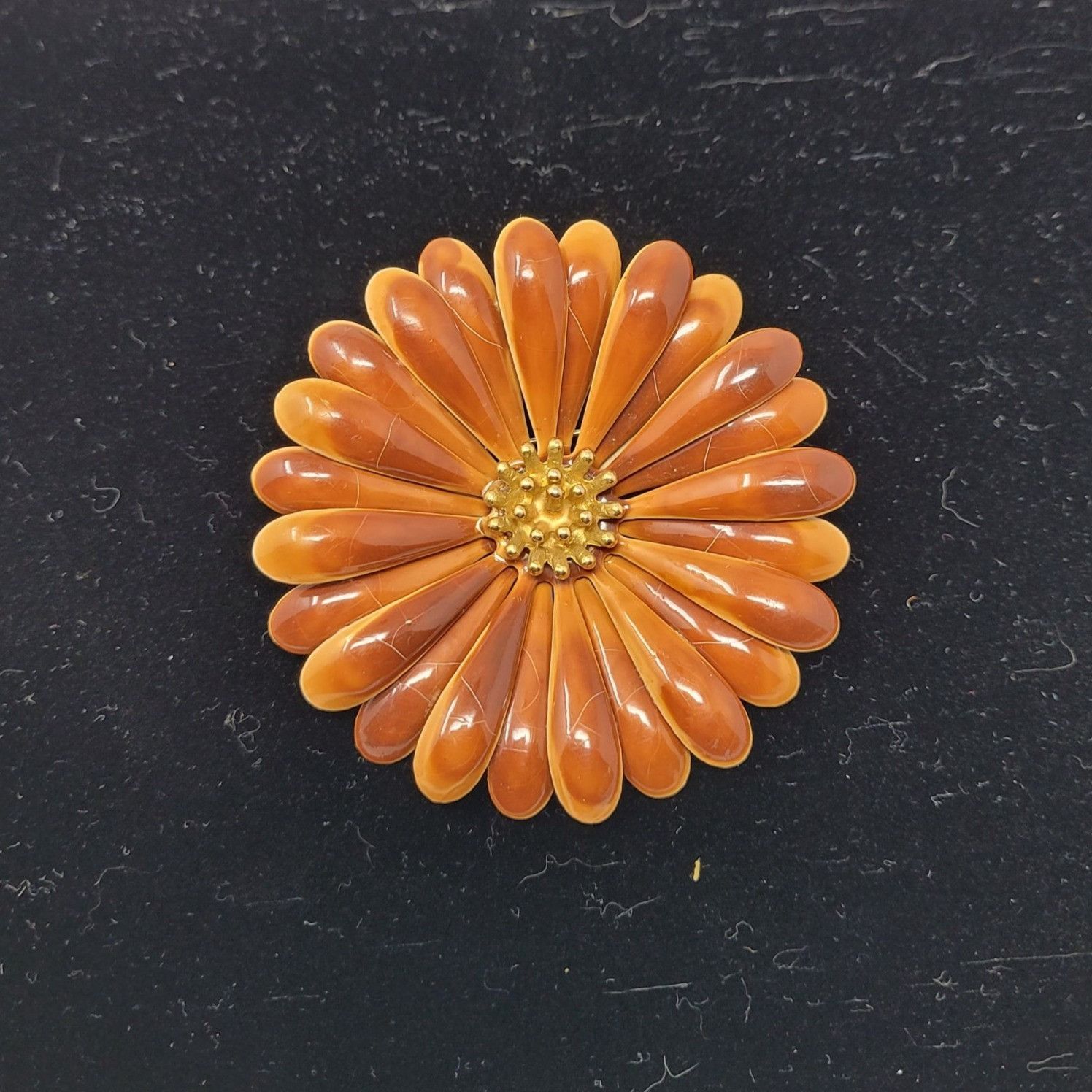 Vintage Vintage 60s Brown Orange Enamel Flower Brooch Pin Mid-Centur Size ONE SIZE - 1 Thumbnail