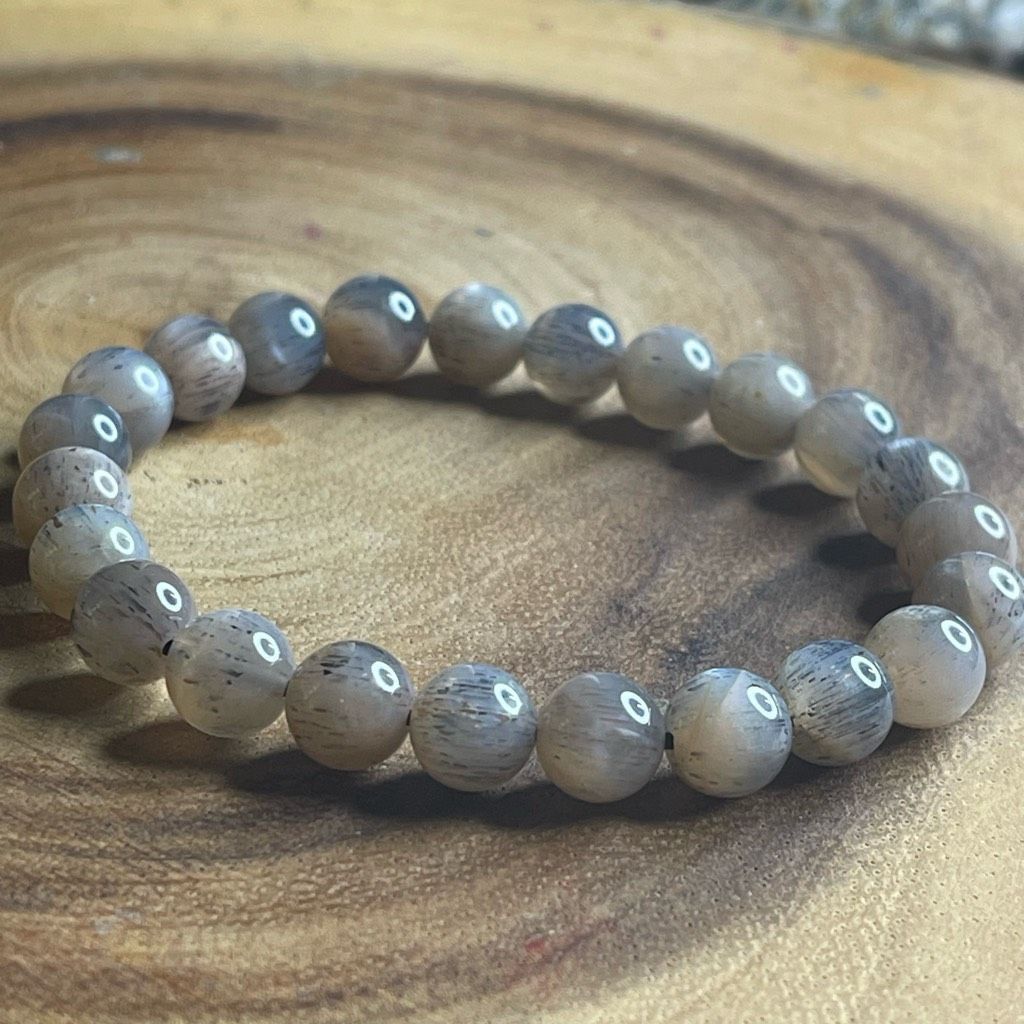 Other Skeleton skeletal moonstone stretch beaded bracelet 7” crystal healing beads 8mm ONE NEW Size ONE SIZE - 1 Thumbnail