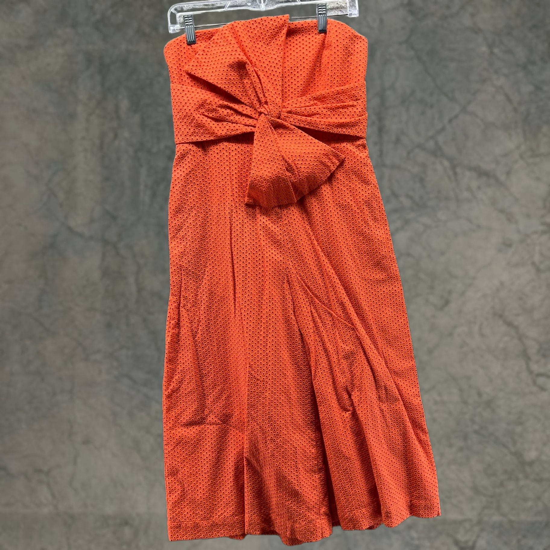 Vintage Eyelet Strapless Dress Womens 8 Orange Bow Front Fit & Flare Sundress Knee Mens? Size M / US 6-8 / IT 42-44 - 1 Thumbnail