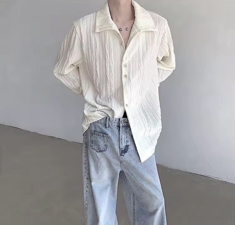 Japanese Brand × Vintage Retro vintage high neck crinkle button up shirt Size US M / EU 48-50 / 2 - 5 Thumbnail