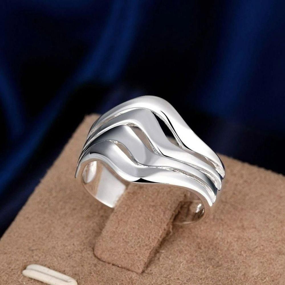 Designer 925 Silver Smooth Wave Geometric Ring - Size 7 Size ONE SIZE - 9 Thumbnail
