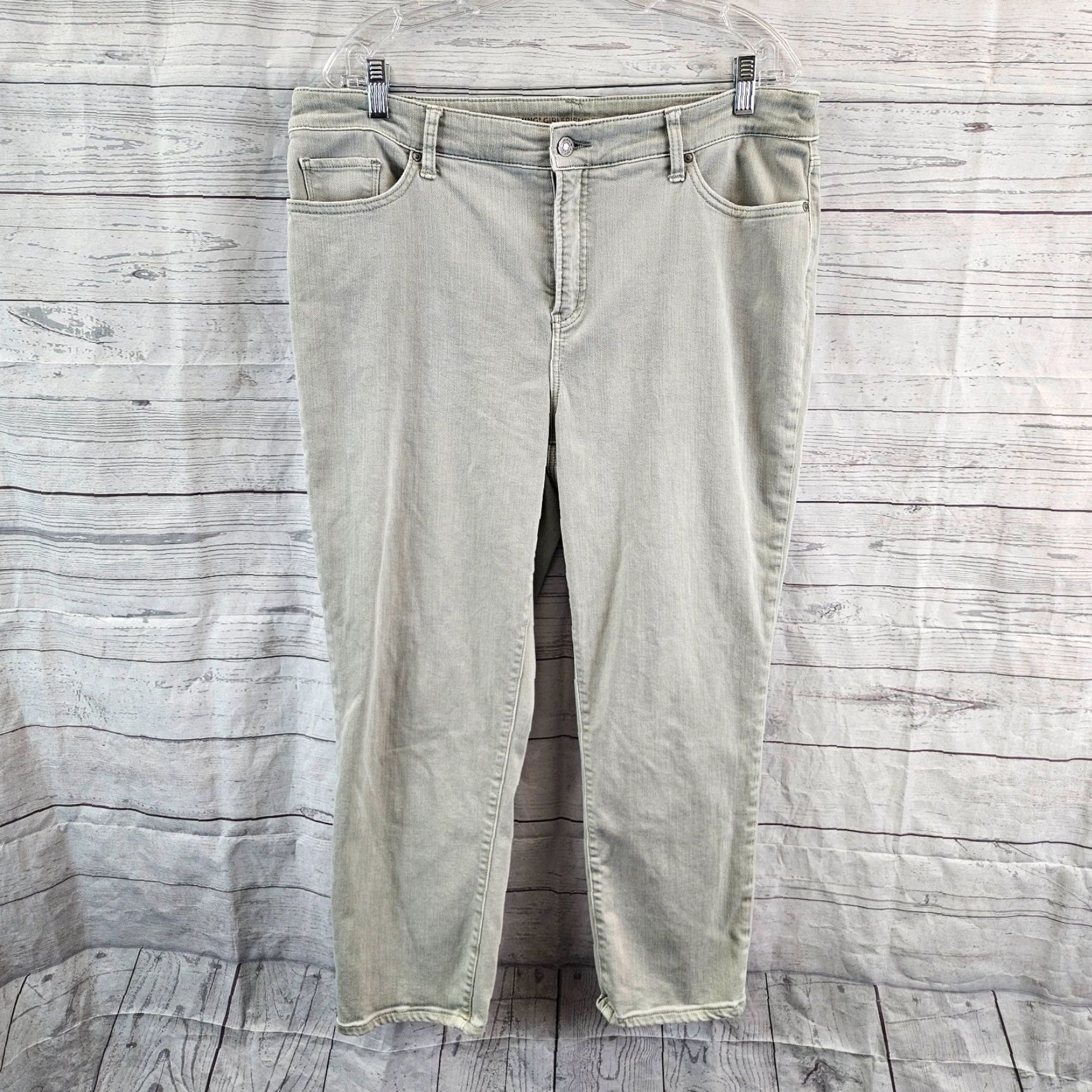Vintage Chico's Womens So Slimming Girlfriend Slim Leg Crop Jeans Sz 14 Green High Rise Denim Cotton Blend Size 36" / US 14 / IT 50 - 2 Thumbnail