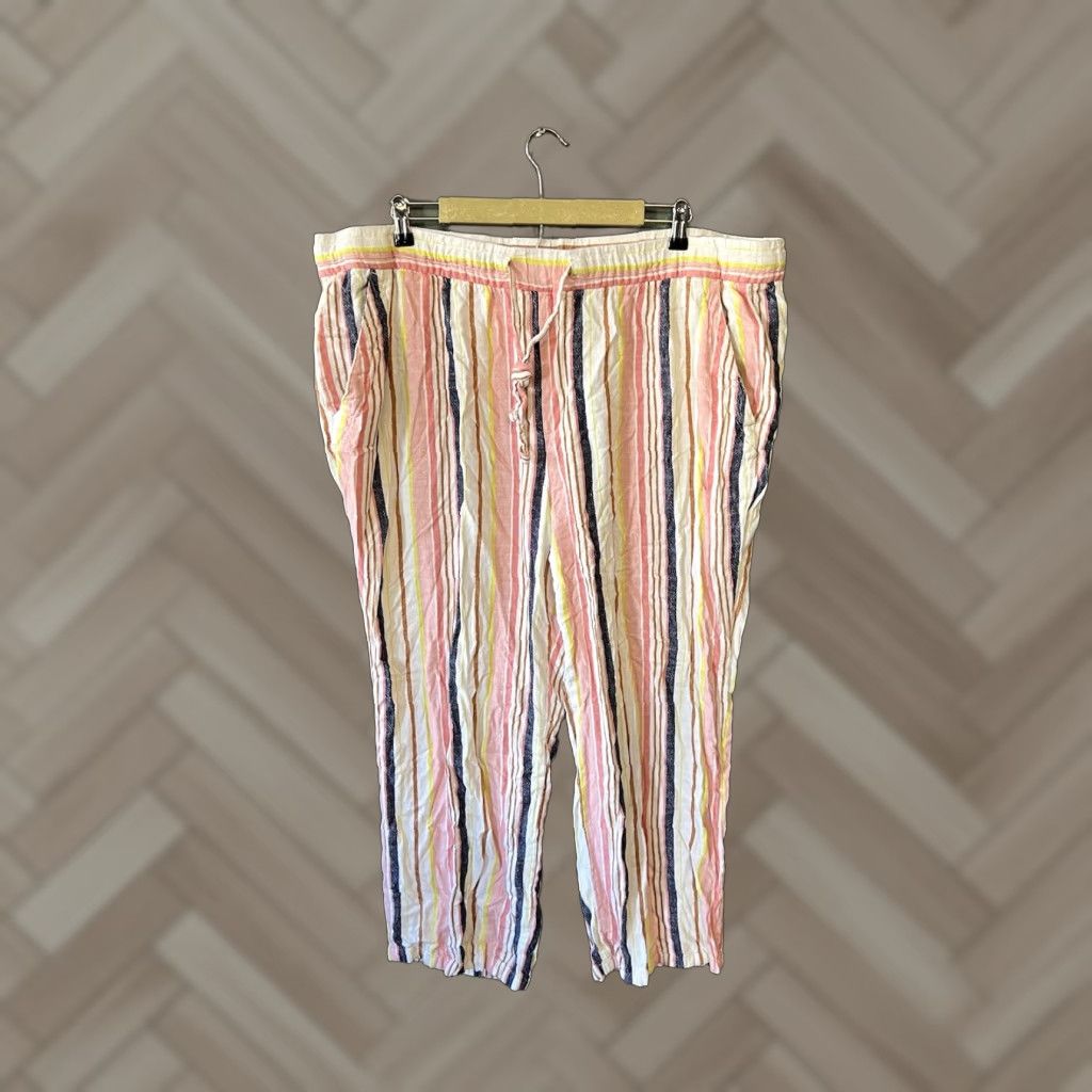 Old Navy Old Navy Womens Multicolor Striped Cropped Linen Pants 2XL Size XL Regular 26 Inseam Womens Linen Cropped Pants Multicolor Striped Size 40" / US 18 - 1 Thumbnail
