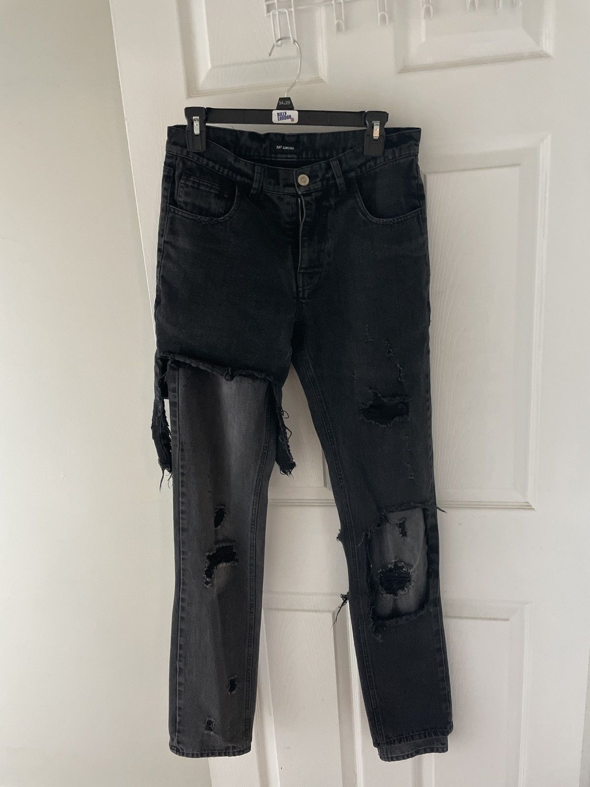 image of Raf Simons Destroyed Double Layered Pants in Black, Men's (Size 30)