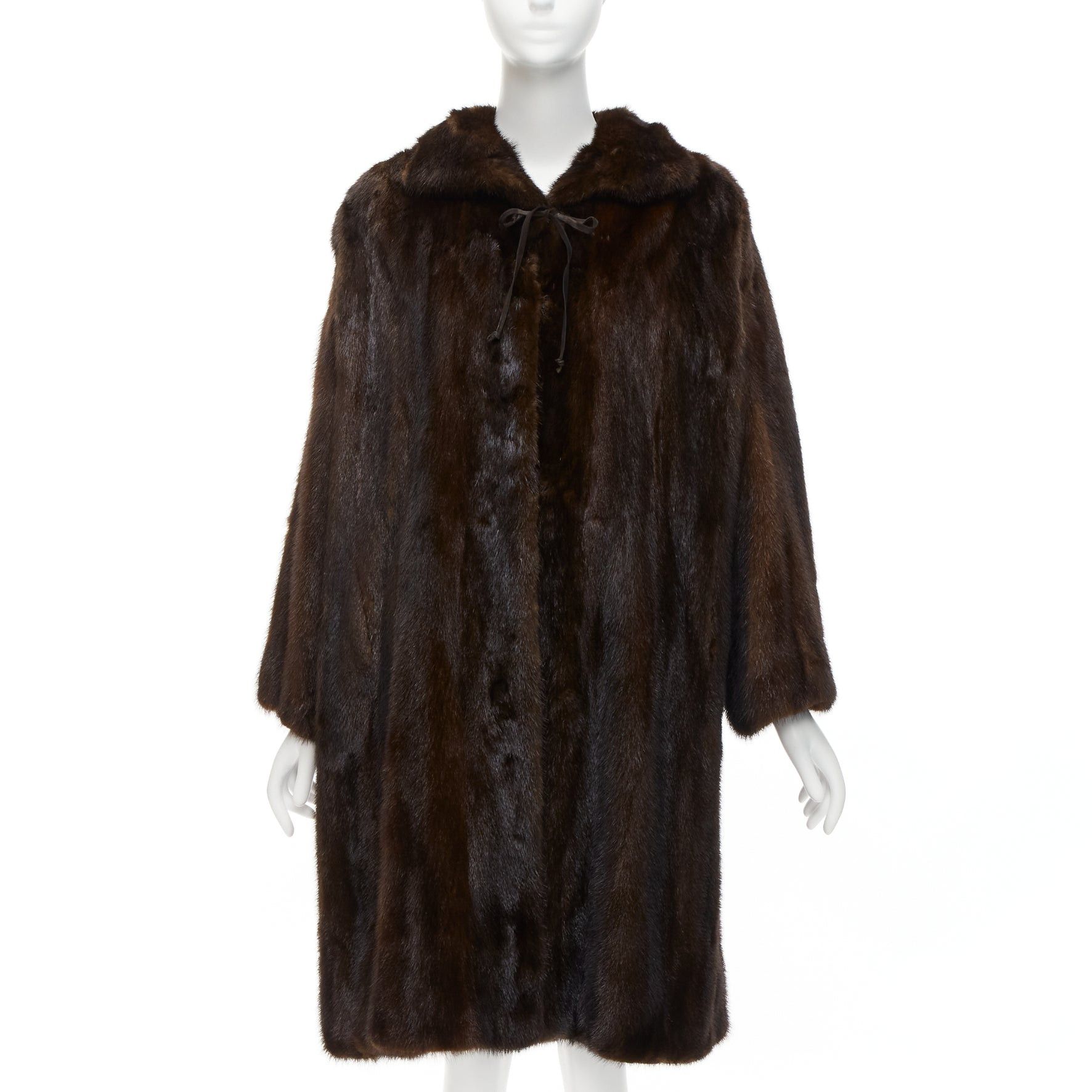 Other UNLABELLED dark brown genuine fur tie collar longline long sleeve jacket coat Size S / US 4 / IT 40 - 1 Thumbnail