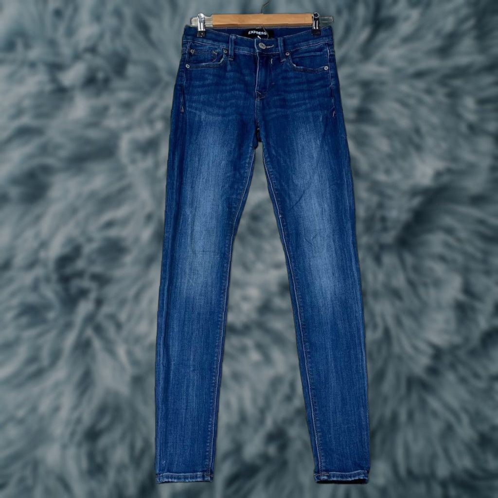Express Express Jeans Legging Denim Women's 2R Blue Cotton Mid-Rise 5-Pocket Pockets Zip Modern Regular Adult Womens Size 26" / US 2 / IT 38 - 1 Thumbnail