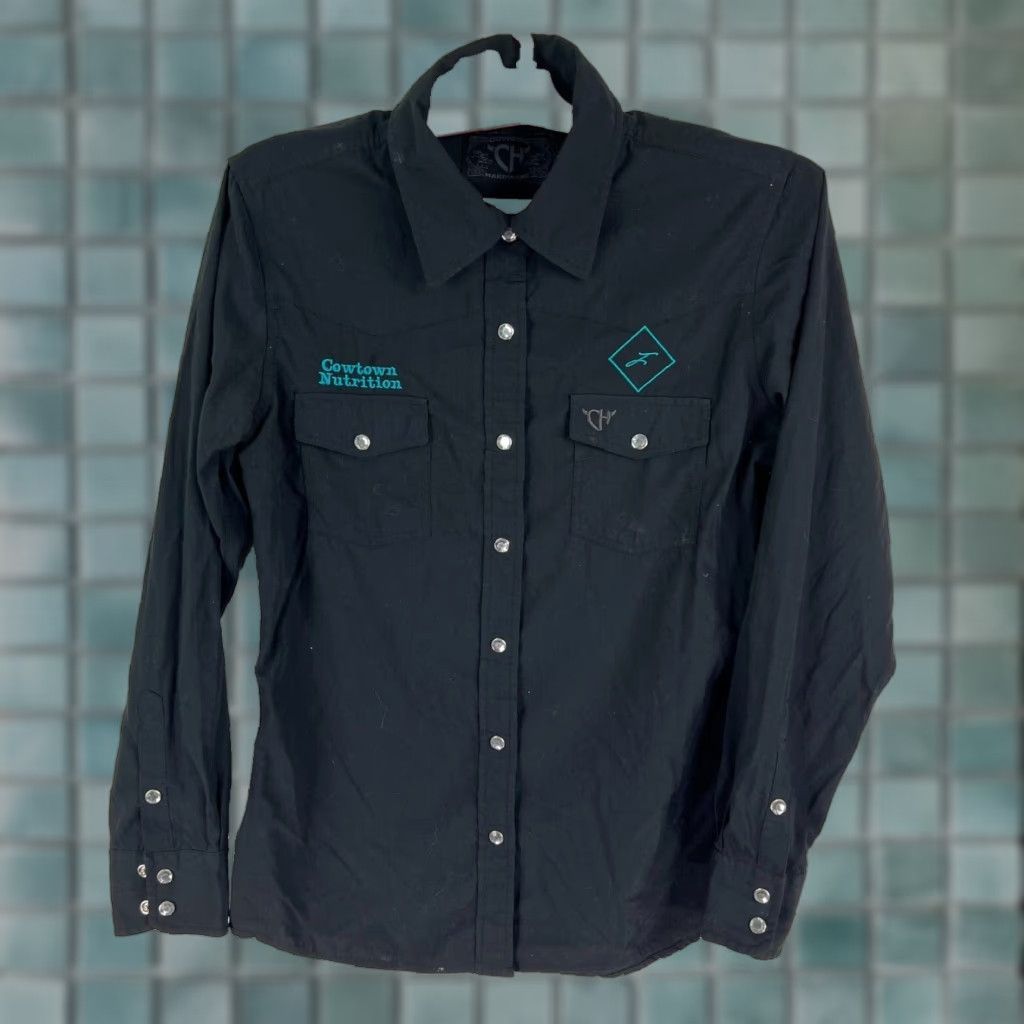 Vintage Cowgirl Hardware Cowtown Nutrition Button-Up Shirt Womens Size S Black Pearl Snap Western Casual Workwear Size S / US 4 / IT 40 - 1 Thumbnail