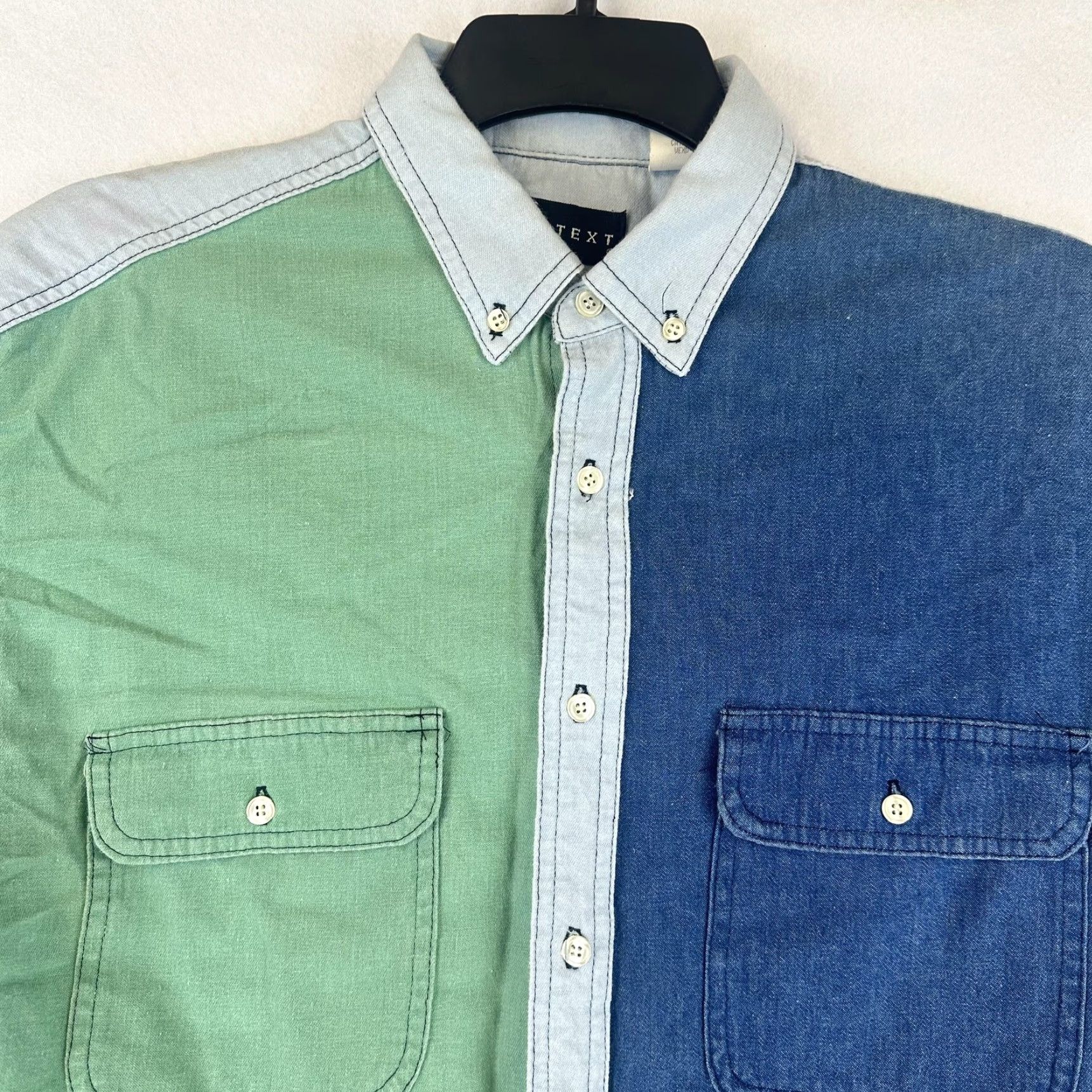 Denime Context Button-Down Shirt Mens Medium Denim Colorblock Made USA Pocket Size US M / EU 48-50 / 2 - 3 Thumbnail