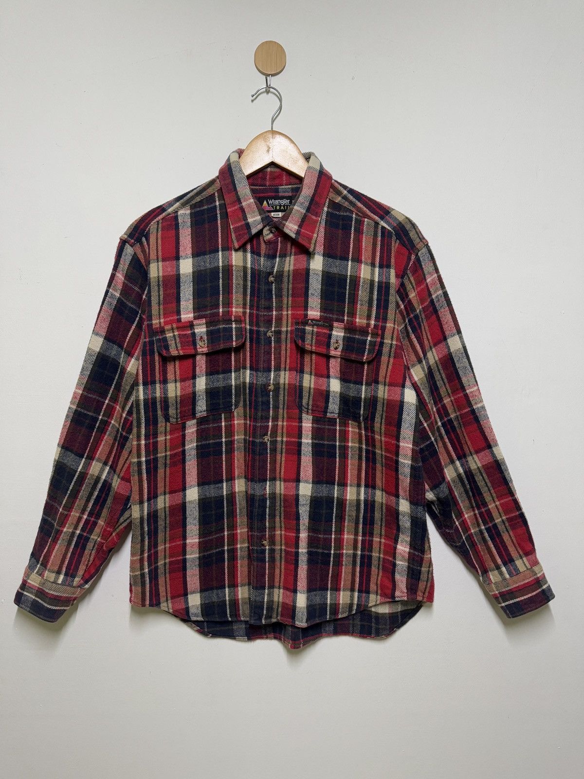Vintage Flannel WRANGLER TRAIL Plaid Tartan 2 Pocket