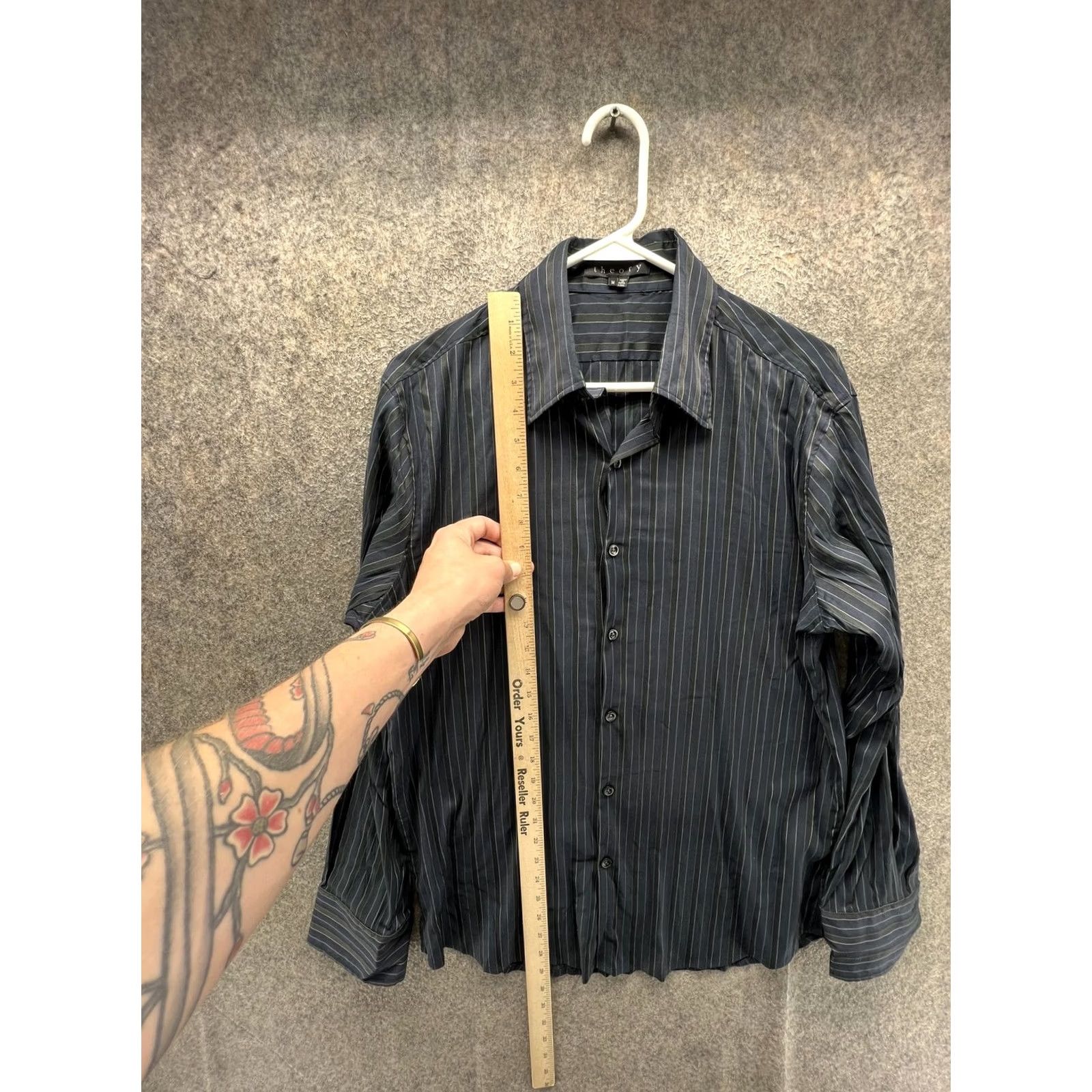 Theory Theory Dress Shirt Mens Medium Blue Pinstripe Long Sleeve Button Front Vintage Size 40R - 4 Thumbnail