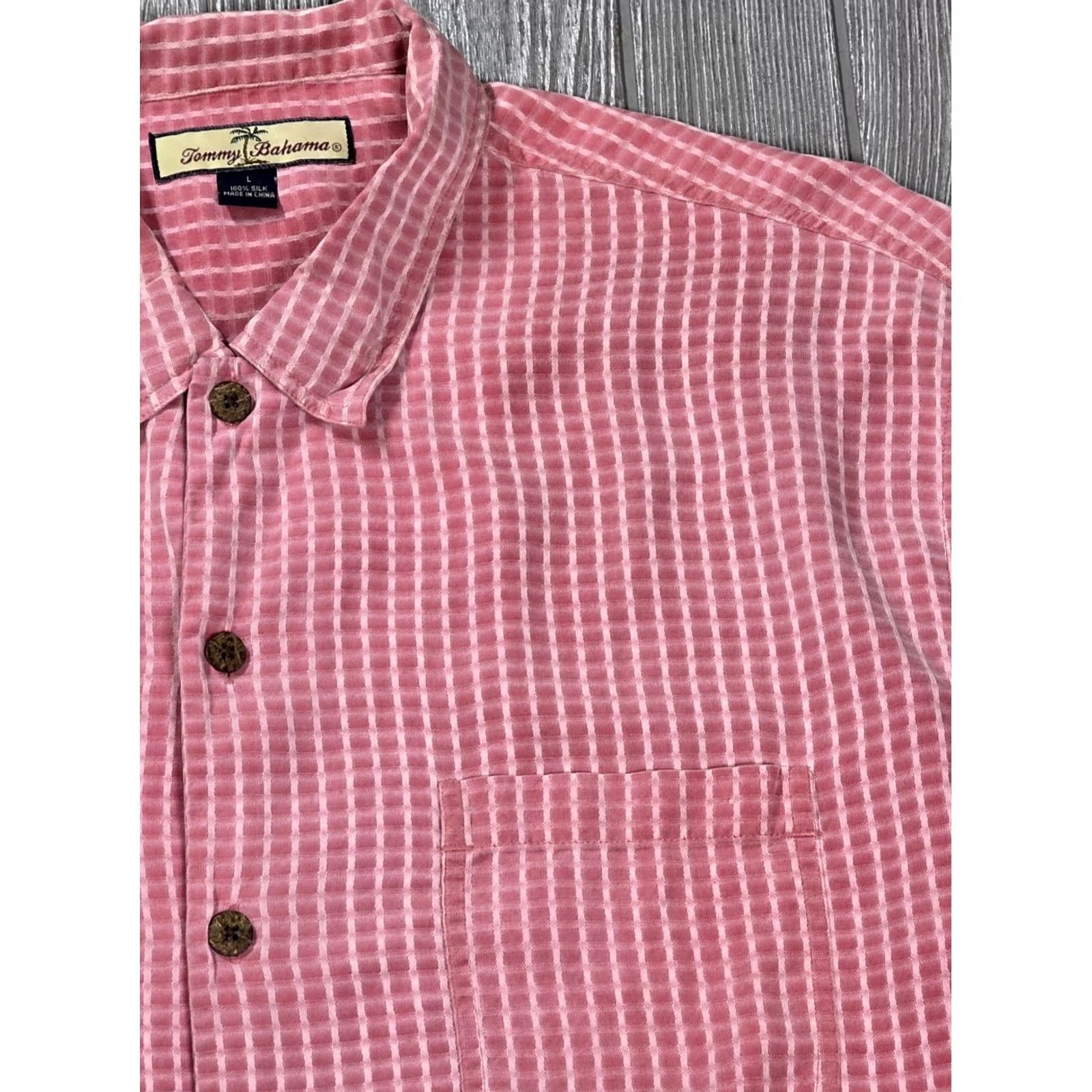 Tommy Bahama Tommy Bahama Silk Camp Shirt Mens L Pink Check Hawaiian Short Sleeve Button Up Size US L / EU 52-54 / 3 - 3 Thumbnail
