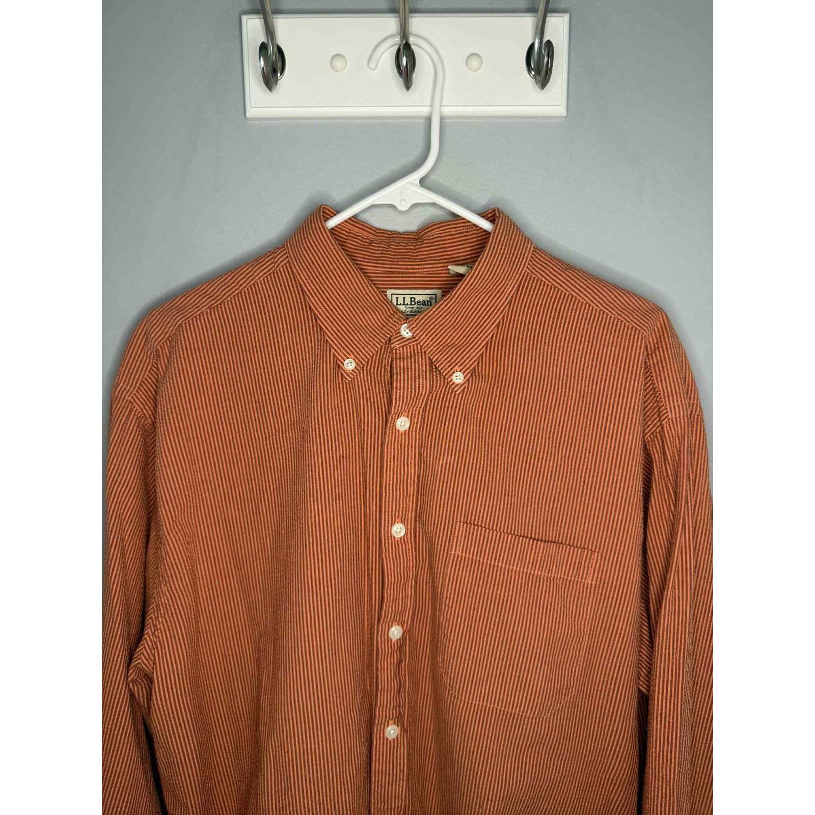 L.L. Bean L.L Bean Pinstriped Long Sleeve Button-Down Shirt Orange L Size US L / EU 52-54 / 3 - 3 Thumbnail