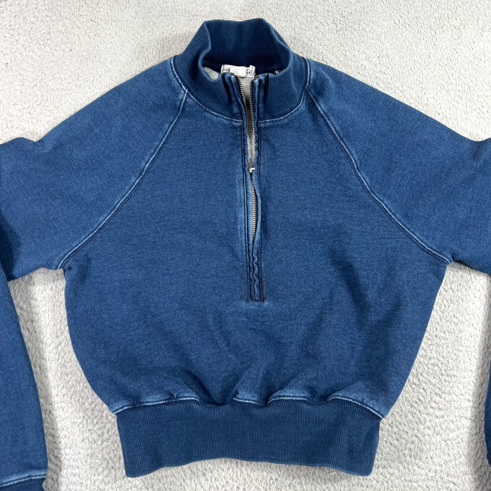 Good American GOOD AMERICAN Sweatshirt Pullover Mock Zip Indigo Blue Cropped N/A Size M / US 6-8 / IT 42-44 - 2 Thumbnail