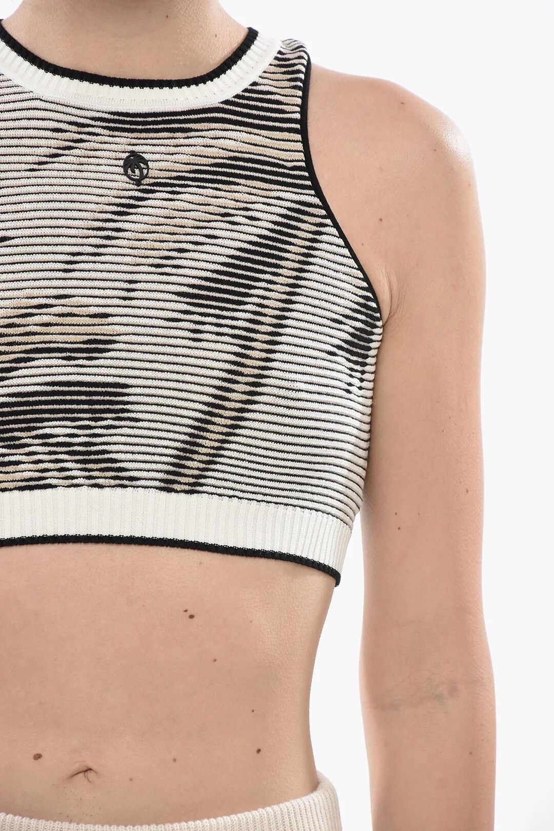 Palm Angels og1mm0326 Knit Crop Top in Black & White Size L / US 10 / IT 46 - 3 Thumbnail