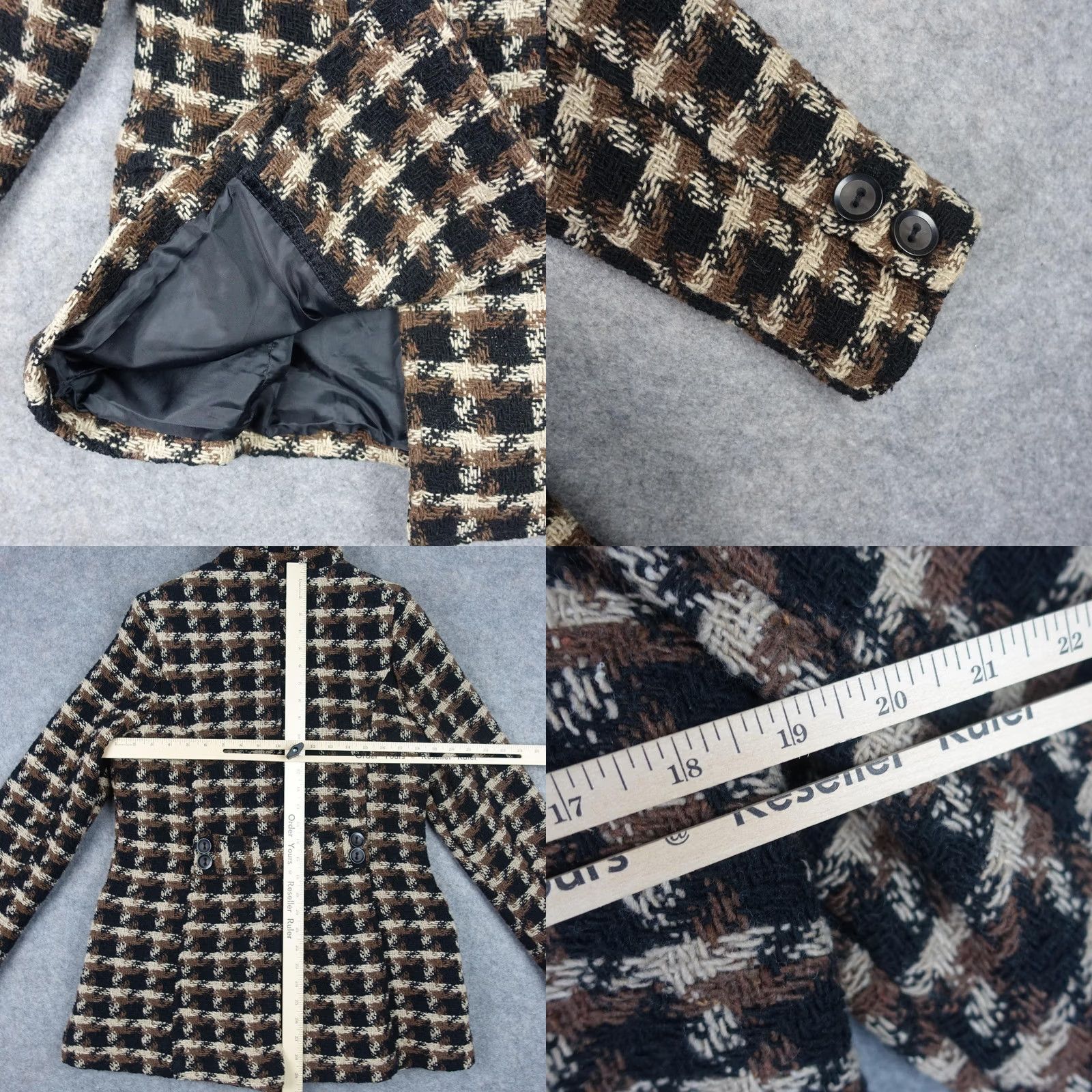 Old Navy VINTAGE Old Navy Coat Womens L Black Tweed Pea Coat Wool Blend Houndstooth Mid-Length Pockets Button Collared Lined Size L / US 10 / IT 46 - 8 Thumbnail