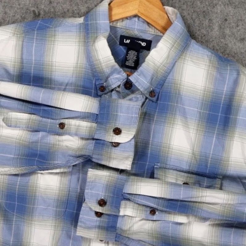 Lands' End Lands' End Mens L Blue Plaid Flannel Button Down Shirt Traditional Fit Size US L / EU 52-54 / 3 - 2 Thumbnail