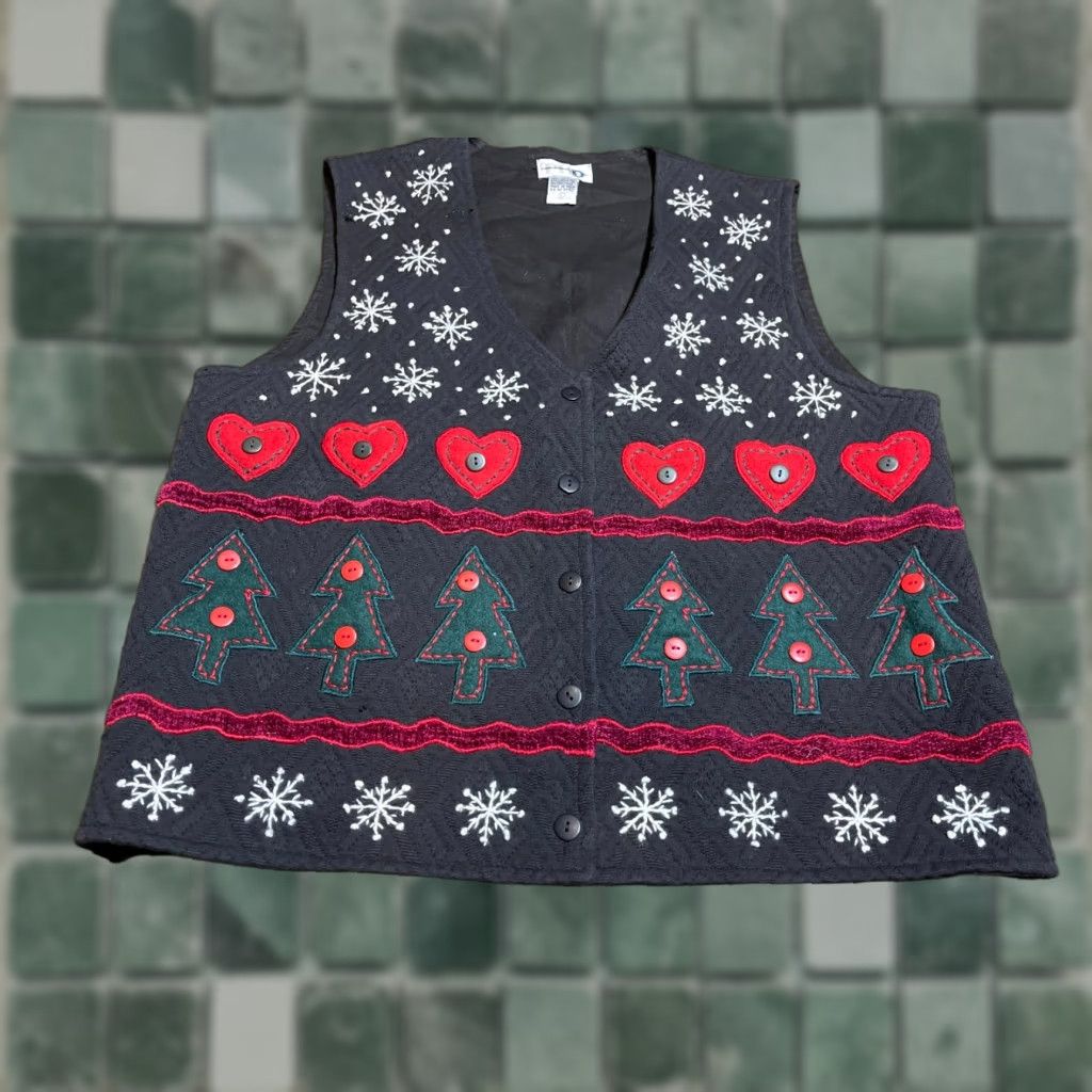 Vintage VINTAGE Paul Harris Design Ugly Christmas Sweater Vest Womens Large L Black Embordered Size L / US 10 / IT 46 - 1 Thumbnail