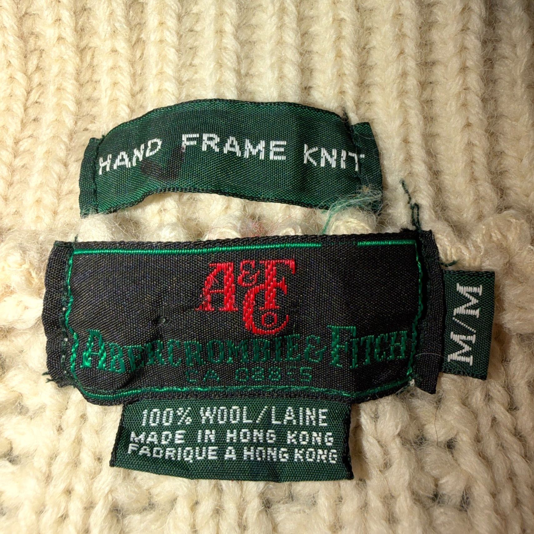 Abercrombie & Fitch VTG Abercrombie & Fitch Heavy Wool Shawl Sweater Oatmeal Beige Fisherman 70s Size US M / EU 48-50 / 2 - 3 Thumbnail