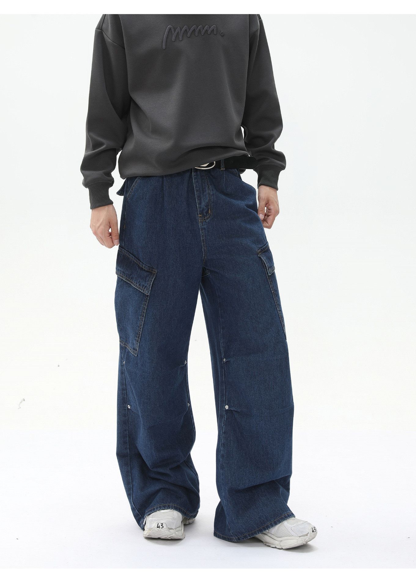 Jean High street patchwork multi-pocket wide-leg work jeans Size US 32 / EU 48 - 3 Thumbnail