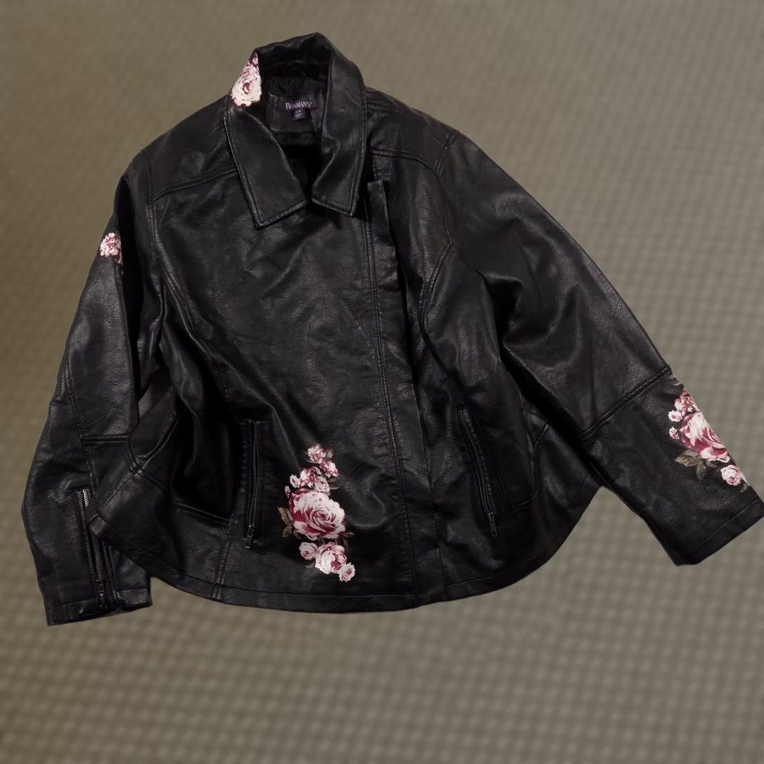 Vintage VINTAGE Roamans Jacket Womens 24W Black Faux Leather Floral Rose Moto Zip Plus Size Size 4XL / US 24-26 - 1 Thumbnail