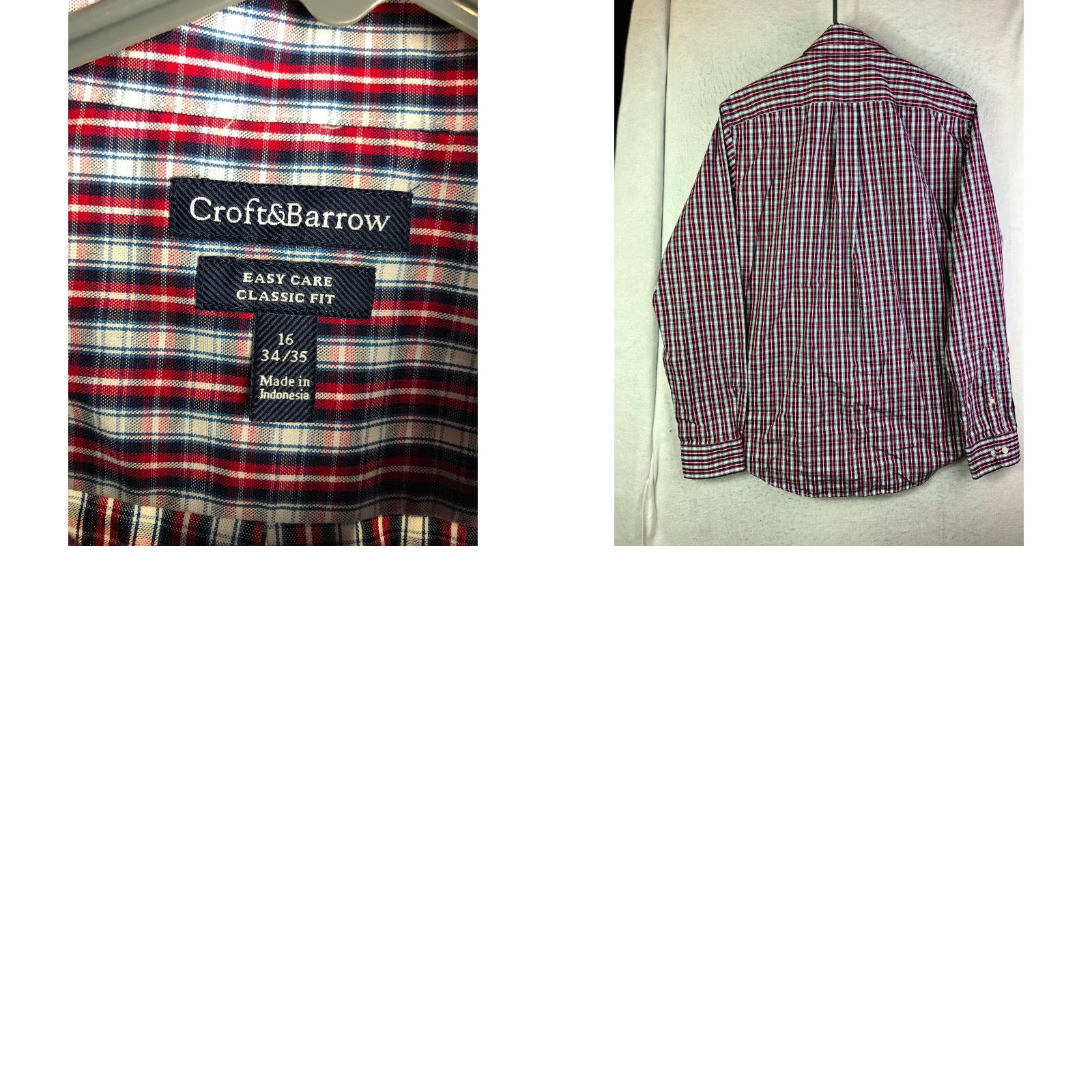 Croft & Barrow Croft & Barrow Easy Care Classic Fit Mens 16 34/35 Long Sleeve Plaid Shirt Size US L / EU 52-54 / 3 - 8 Thumbnail