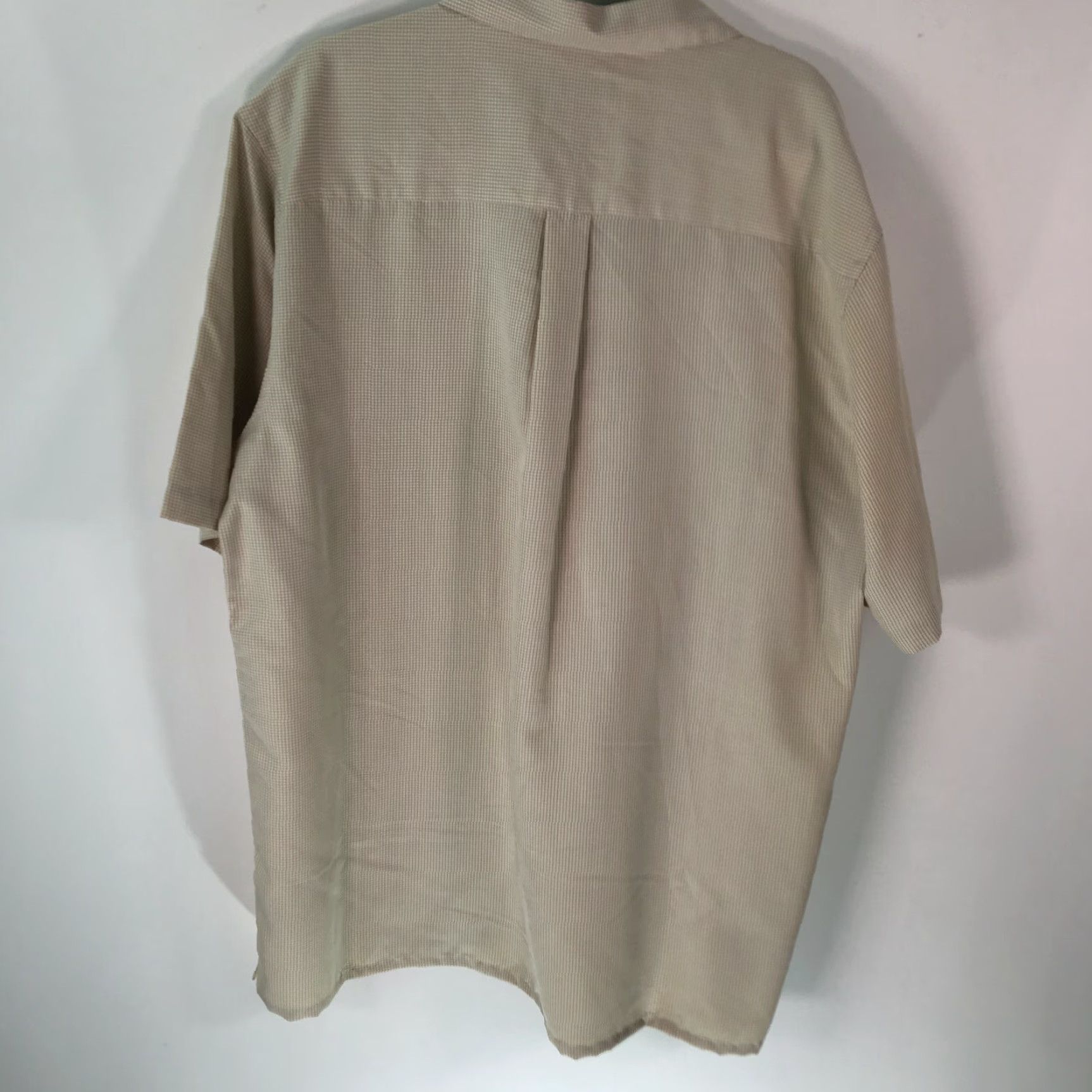 Vintage Consensus Mens Button-Up Shirt 2XT Beige Short Sleeve Microfiber Plaid Black 52in Chest Classic Casual Shirt Mens 2XT Beige Microfiber Button-Up Size US 39 - 2 Thumbnail