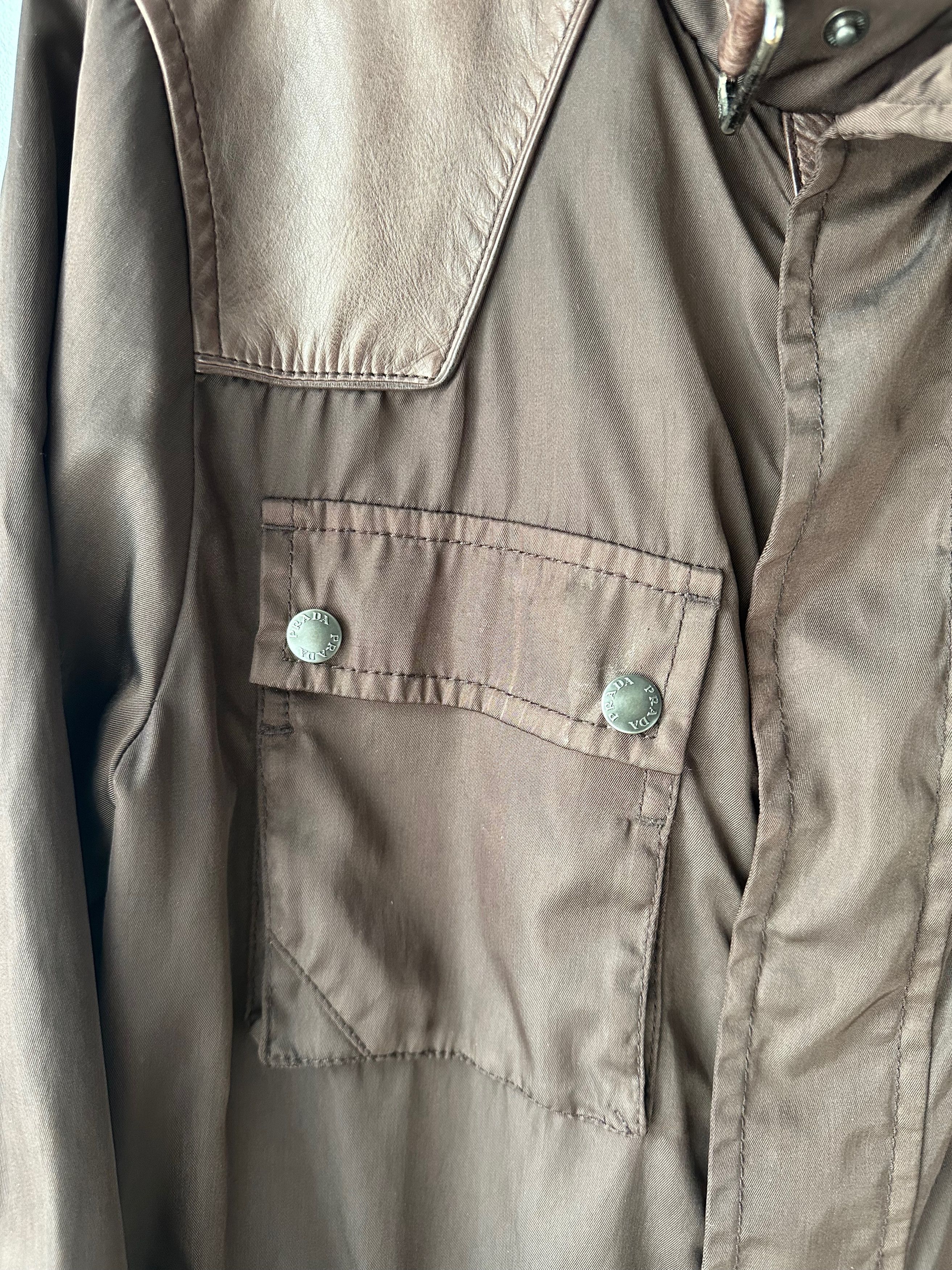 Prada 2006 Vintage Prada Brown Nylon Leather Coat Jacket Size US L / EU 52-54 / 3 - 3 Thumbnail