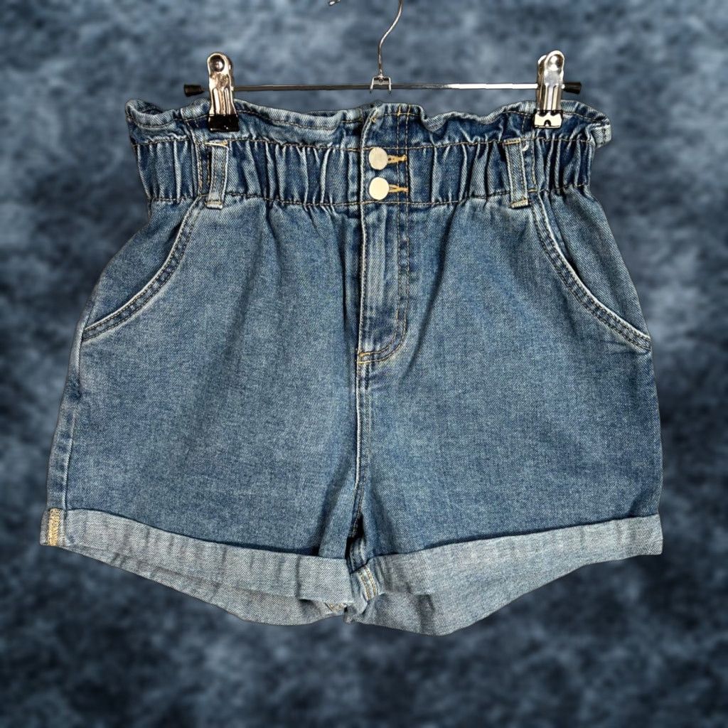 Denime Oak & Fort Womens S Blue Denim Paperbag Waist Shorts Rolled Cuffs 5-Pocket Inseam 3in High Rise Summer Spring Casual Men/Women? Gender end: Womens Size 28" / US 6 / IT 42 - 1 Thumbnail