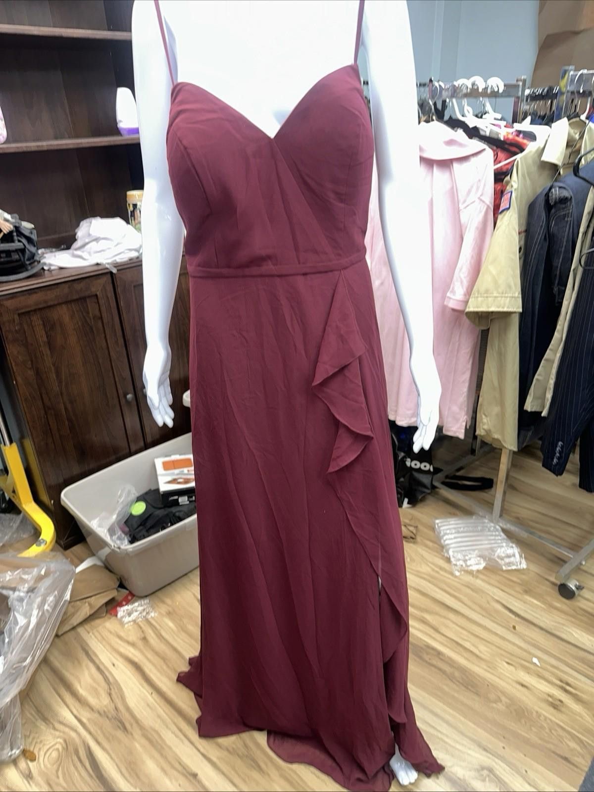 Other Azazie Burgundy Cabernet A-Line V-neck Ruffle Chiffon A16 Size XXL / US 16-18 / IT 52-54 - 5 Thumbnail