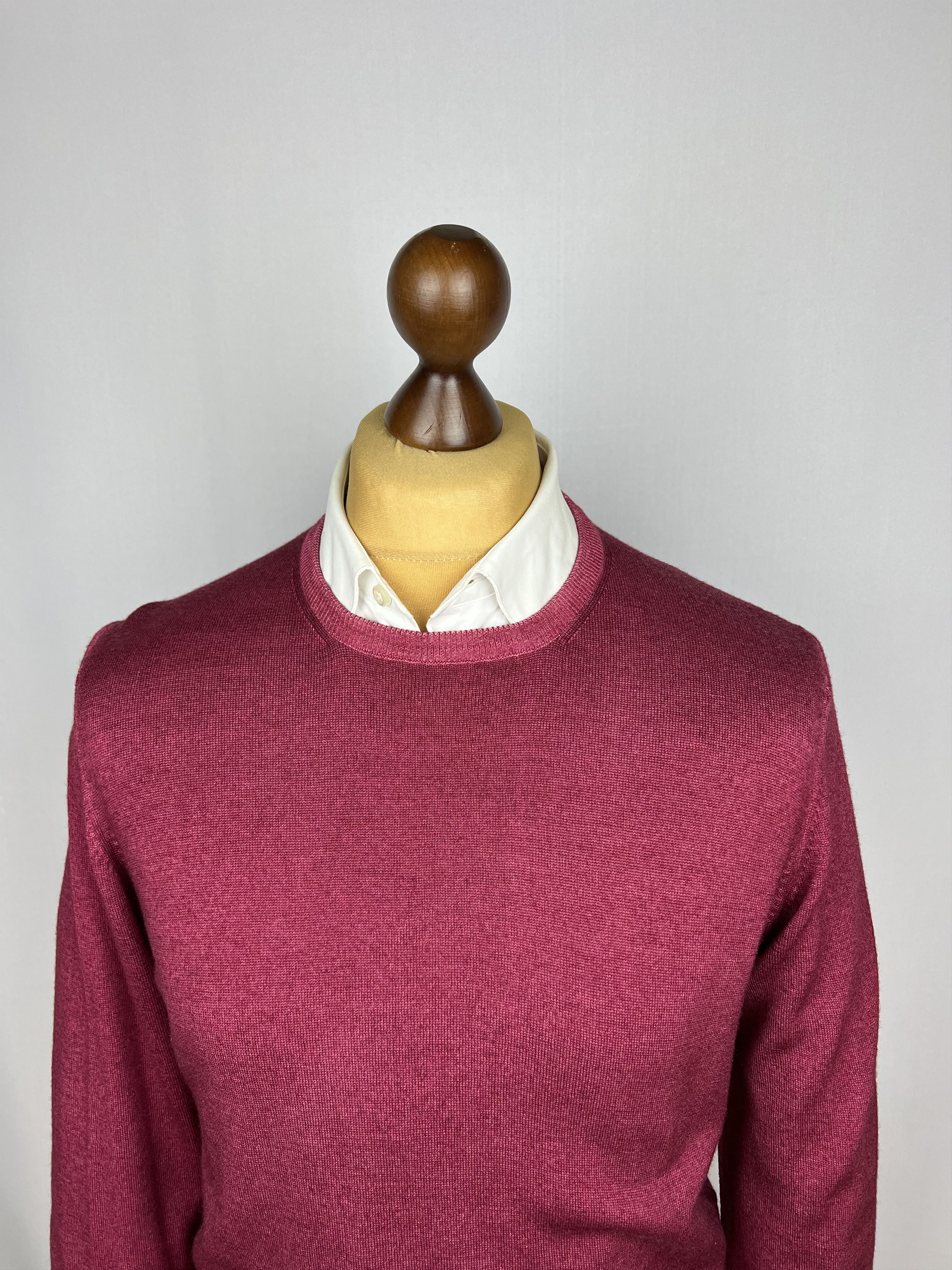 Gran Sasso Berry-Red Solid 100% Pure Wool Crew Neck Jumper Sweater Size US M / EU 48-50 / 2 - 2 Thumbnail