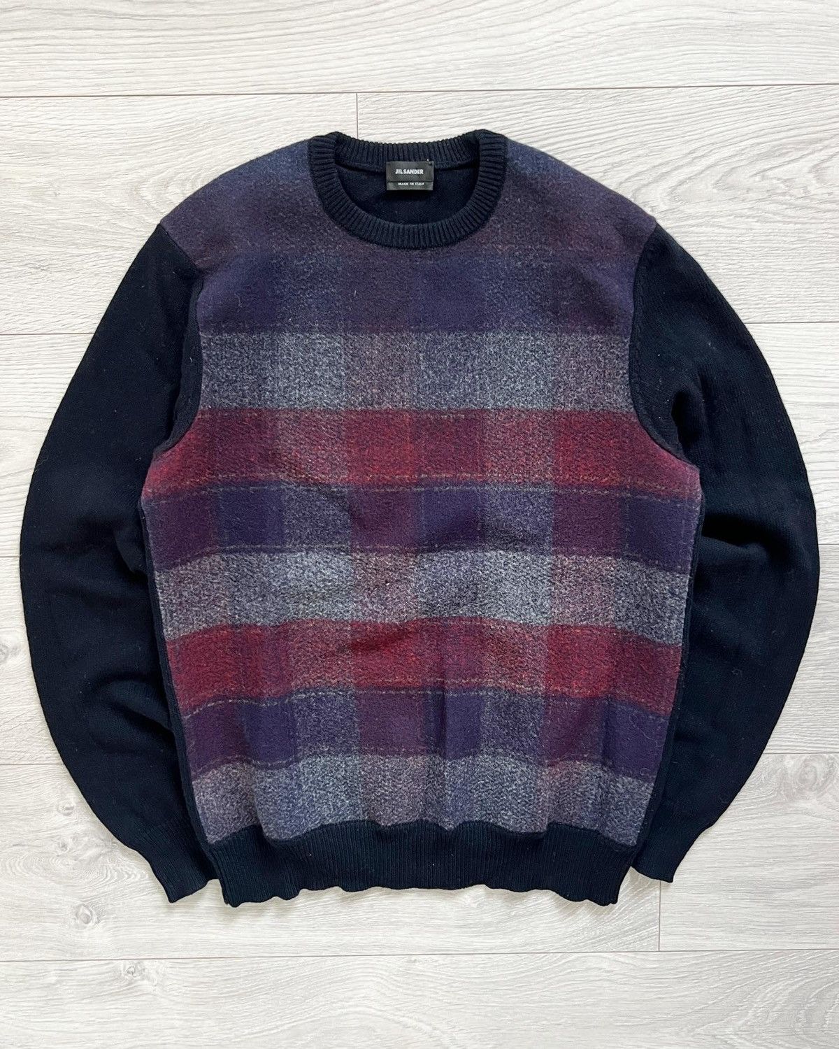 image of Jil Sander Fw2013 Plaid Wool Knit, Men's (Size Small)