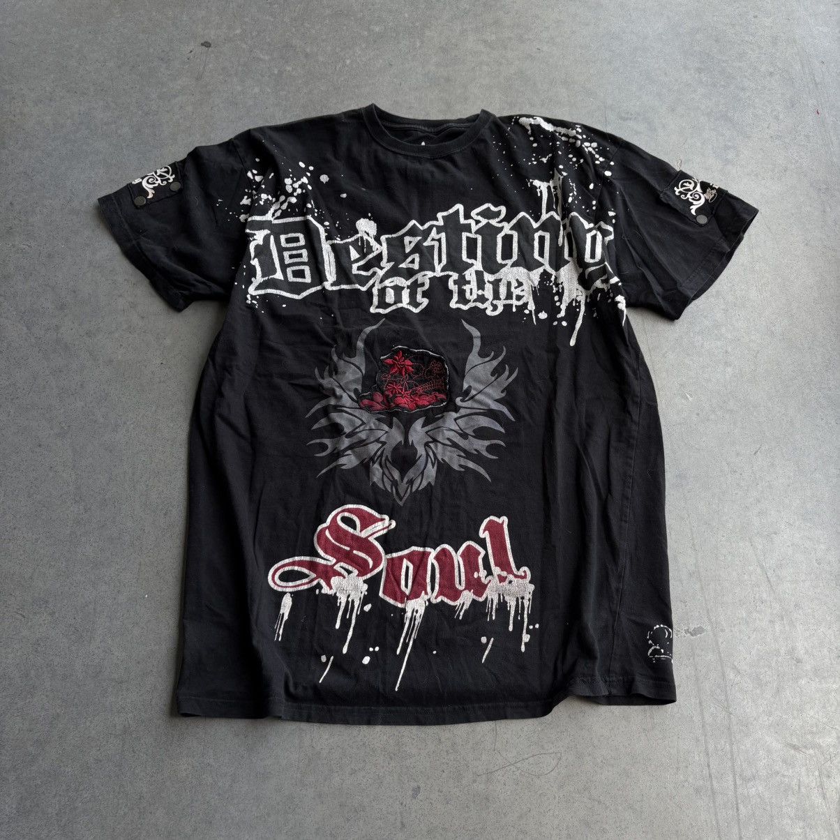 Affliction × Vintage Vintage Black Y2K Affliction Paint Splatter Gothic Shirt Size US XL / EU 56 / 4 - 2 Thumbnail