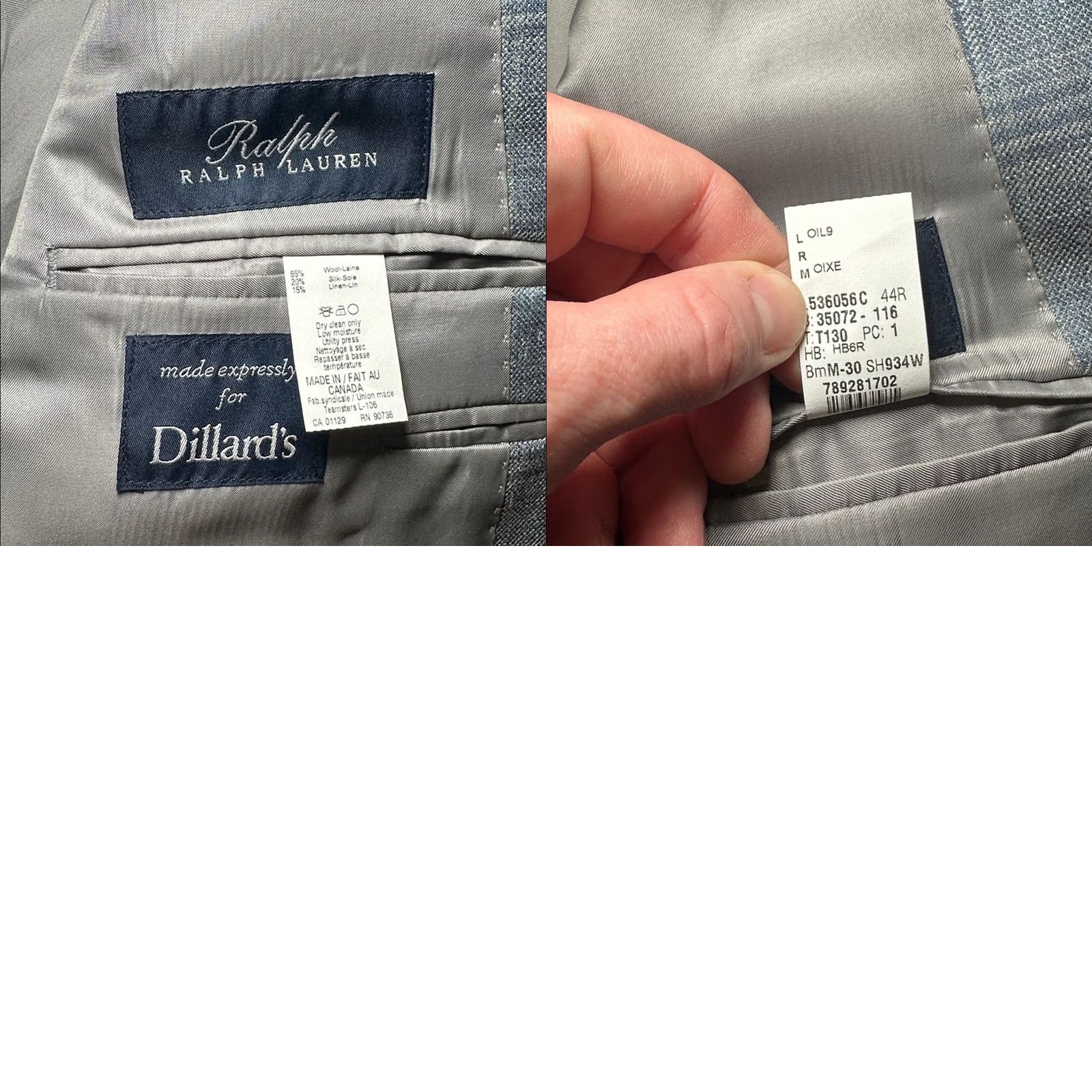 Ralph Lauren Ralph Lauren Blazer Men 44R Wool Silk Linen 2 Piece Wool Silk Linen Blue Gray Plaid Blazer Sport Jacket - 44R Size 44R - 8 Thumbnail