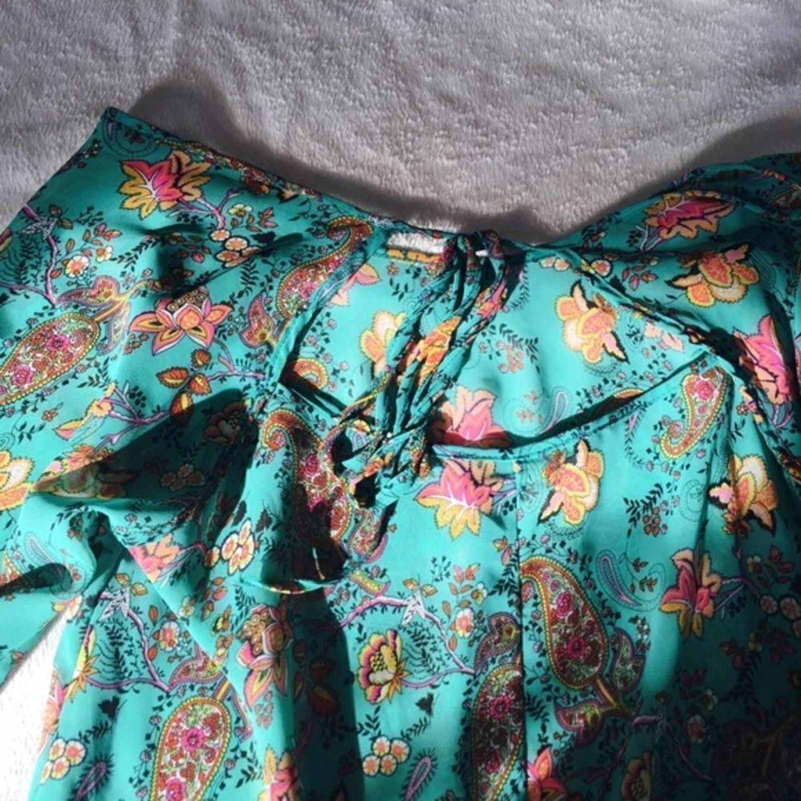 Other Sheer Teal Floral Paisley Peasant Top | Sz S (NO SIZE TAG) Size S / US 4 / IT 40 - 6 Thumbnail