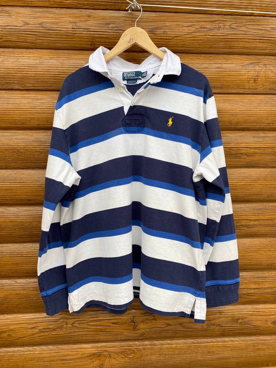 Vtg Polo Ralph Lauren Rugby Shirt Mens XL Blue Striped Long hotsell Sleeve Denim Collar