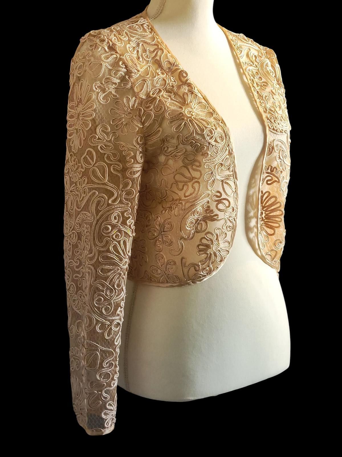 Other EY Signature Women's Beige Embroidered Sheer Blazer Size L / US 10 / IT 46 - 4 Thumbnail