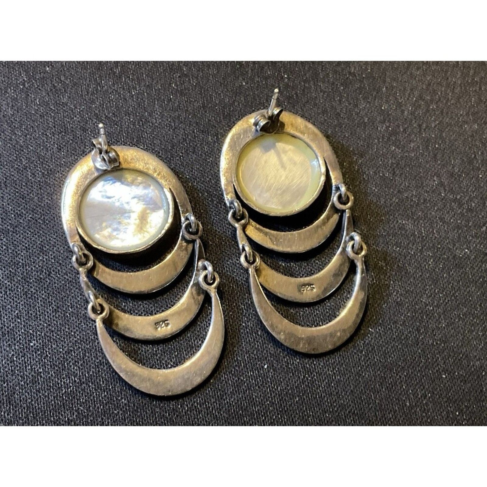 Other 925 Sterling MOP Marcasite Post Earrings Articulating Dangel Size ONE SIZE - 4 Thumbnail
