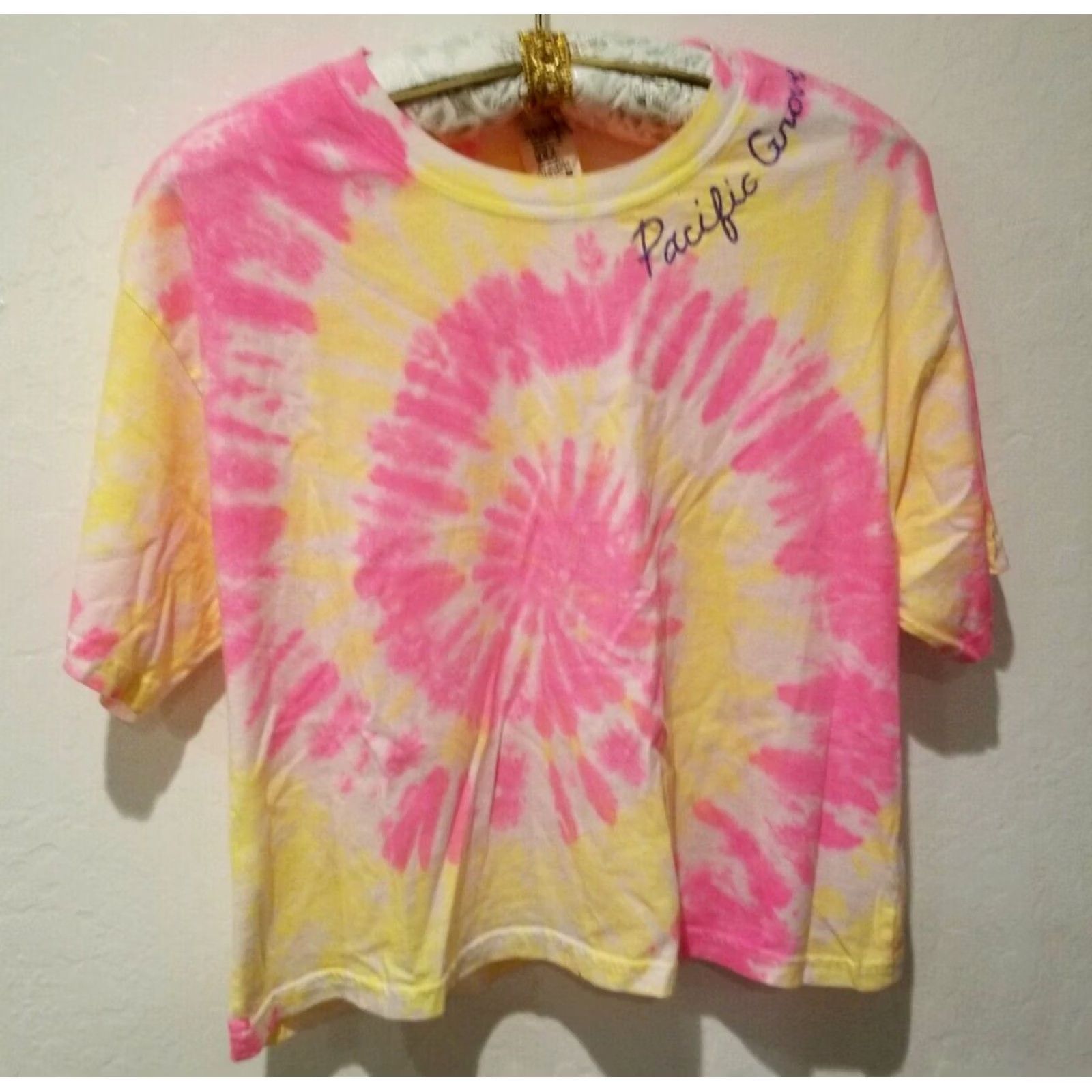 Pinko I Stole My Boyfriend's Shirt Pacific Grove Pink Tie-Dye One Size New NWT Crew Neck Short Sleeve Embroidered Cotton T-Shirt Womens Size ONE SIZE - 2 Thumbnail