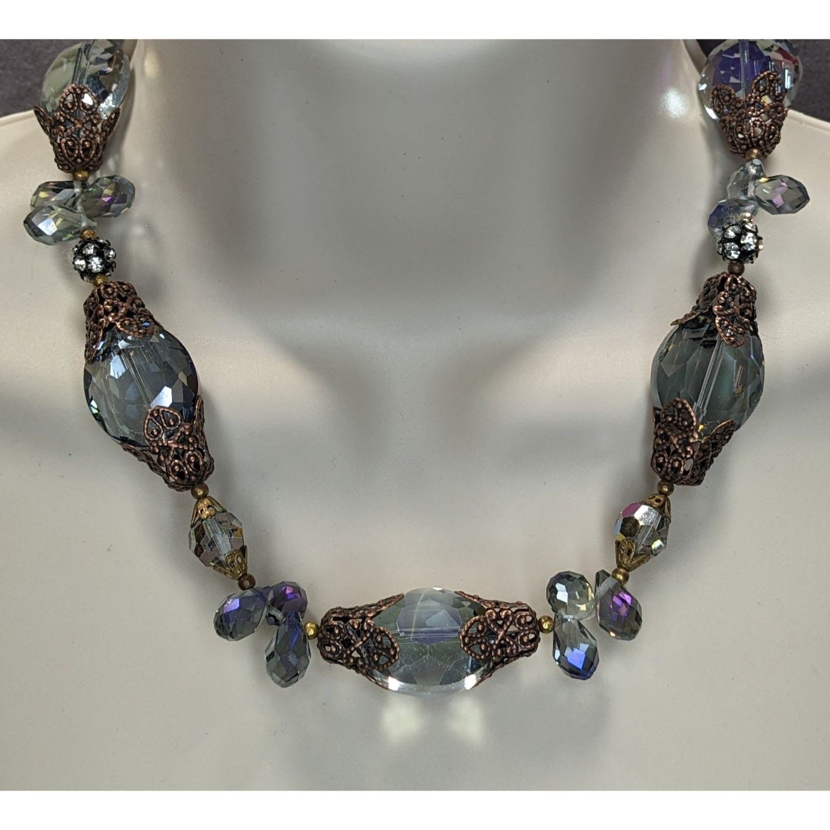 Handmade Vintage Handmade Steampunk Glam Glass Necklace With Ornate B Size ONE SIZE - 1 Thumbnail