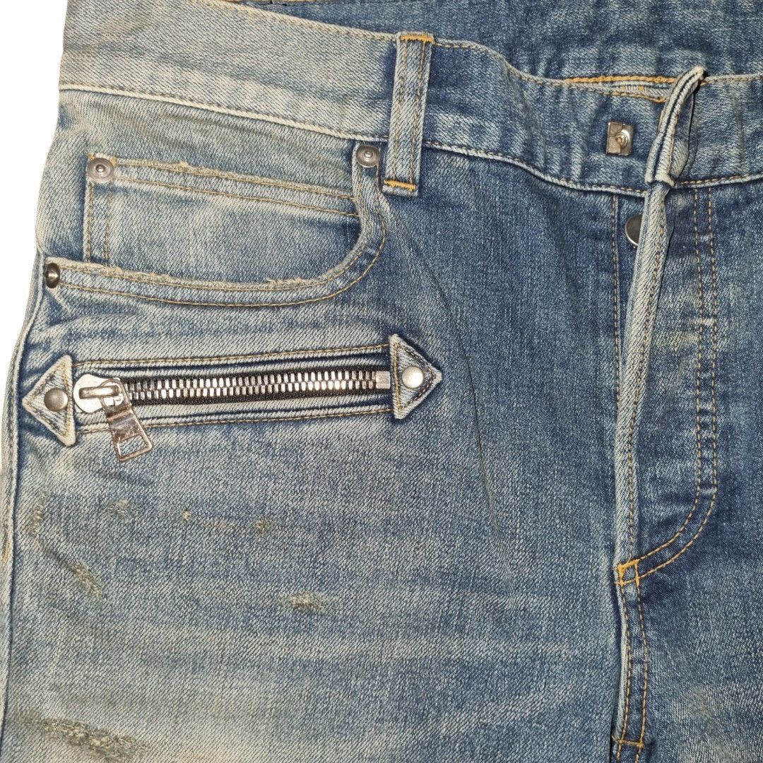 Balmain SS18 BALMAIN Paris Light Wash Distressed Biker Jeans Size US 33 - 5 Thumbnail